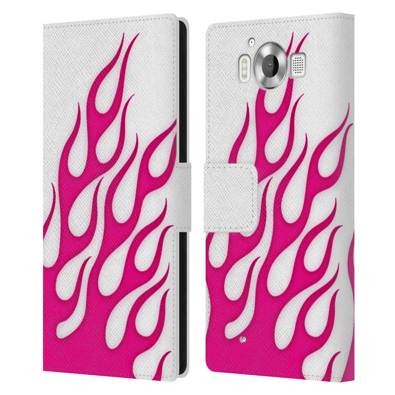 HEAD CASE Flipové pouzdro pro mobil Microsoft Lumia 950 / LUMIA 950 DUAL SIM barevné ohnivé plameny růžová a bílá