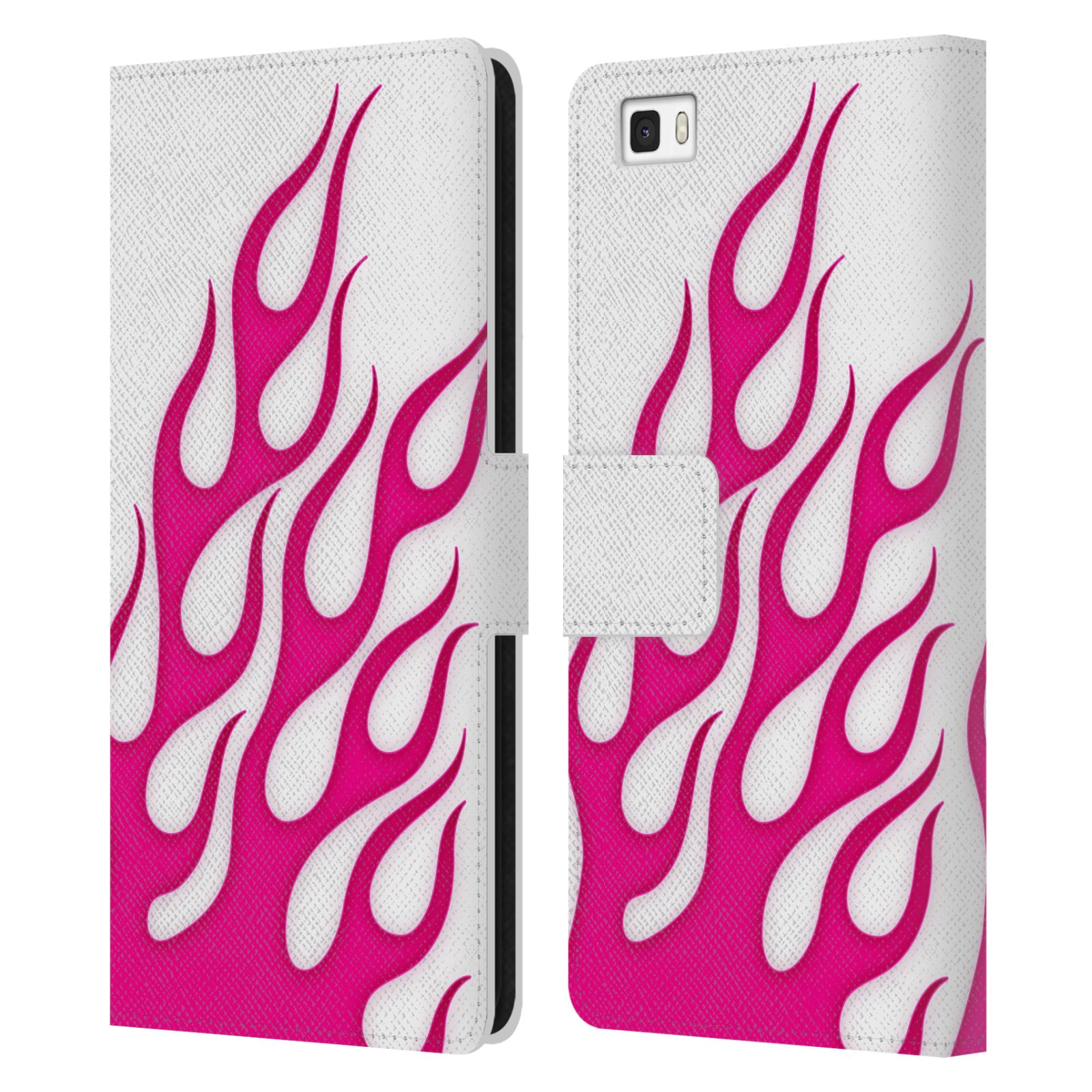 HEAD CASE Flipové pouzdro pro mobil Huawei P8 LITE barevné ohnivé plameny růžová a bílá