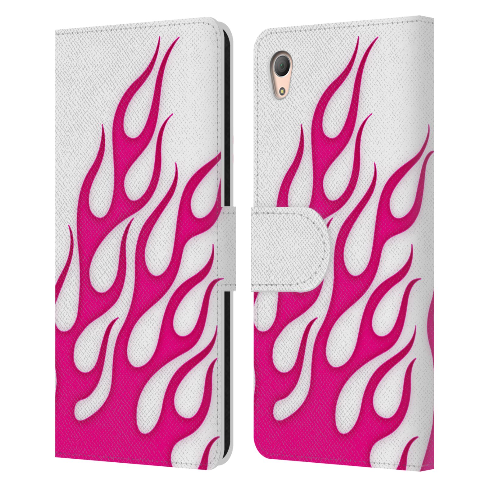 HEAD CASE Flipové pouzdro pro mobil SONY XPERIA Z3+ (PLUS) barevné ohnivé plameny růžová a bílá