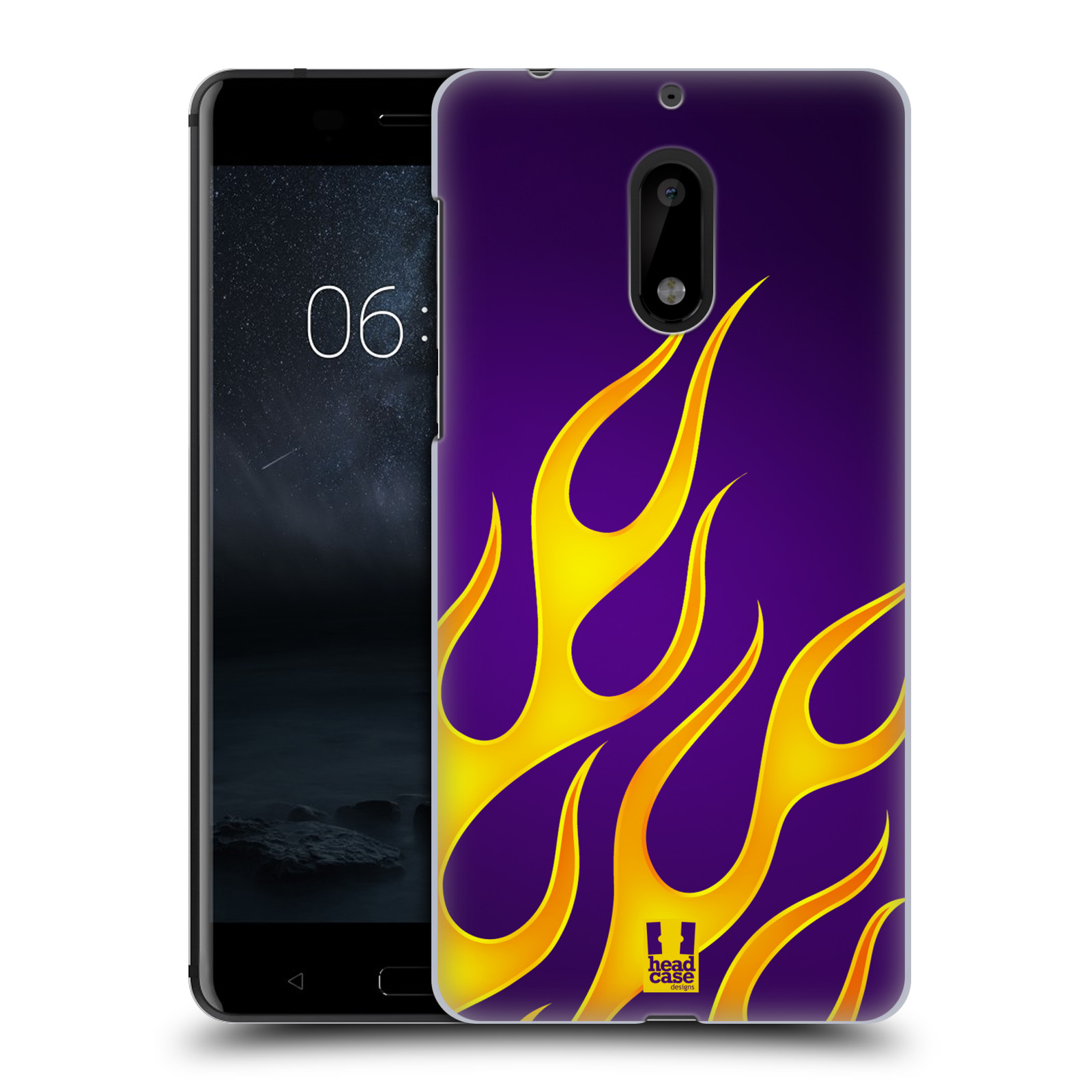 HEAD CASE plastový obal na mobil Nokia 6 vzor Motorismus ohnivé plameny FIALOVÁ