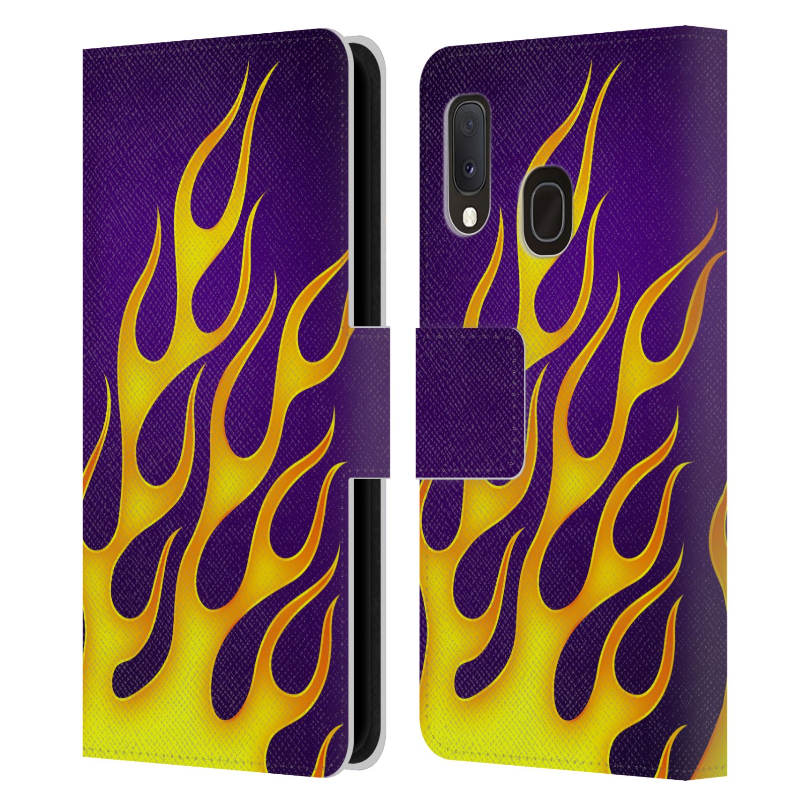 Pouzdro na mobil Samsung Galaxy A20e barevné ohnivé plameny žlutá  a fialová