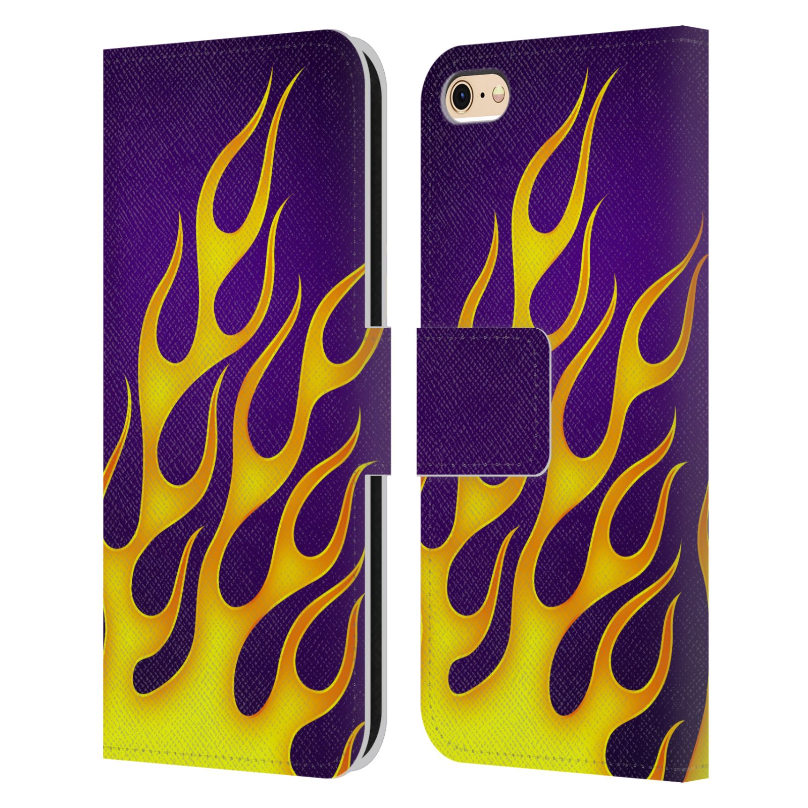 HEAD CASE Flipové pouzdro pro mobil Apple Iphone 6/6s barevné ohnivé plameny žlutá  a fialová