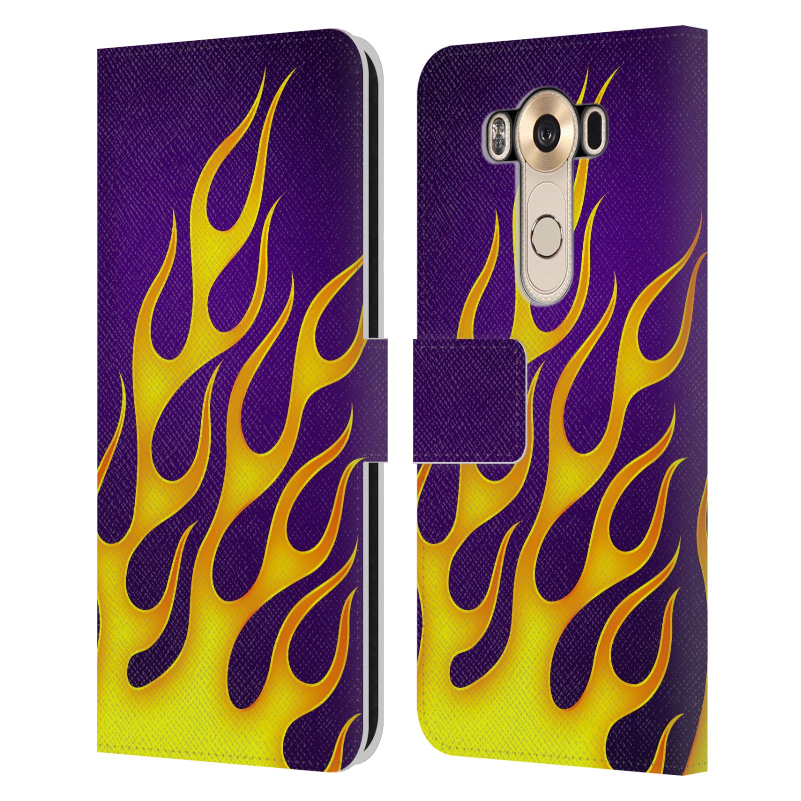 HEAD CASE Flipové pouzdro pro mobil LG V10 barevné ohnivé plameny žlutá  a fialová