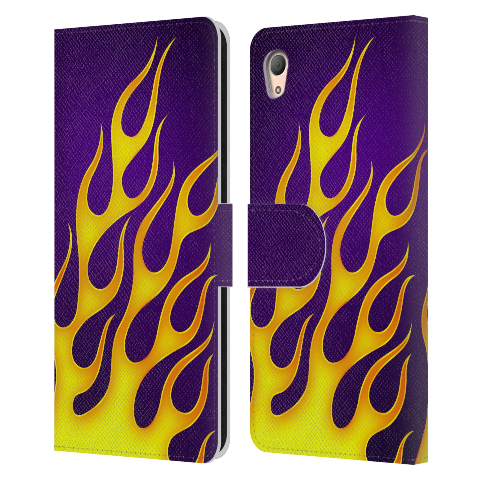 HEAD CASE Flipové pouzdro pro mobil SONY XPERIA Z3+ (PLUS) barevné ohnivé plameny žlutá  a fialová