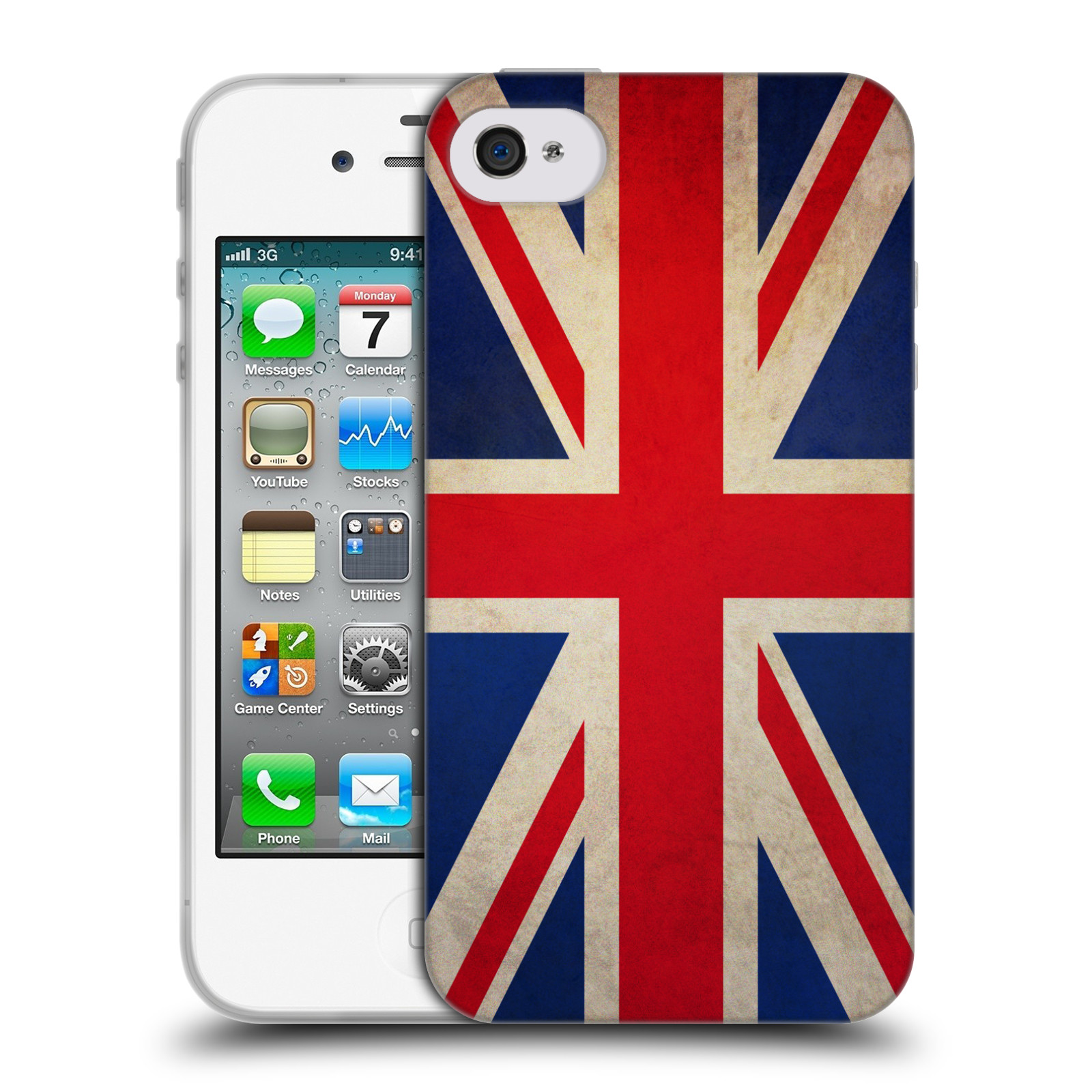 HEAD CASE silikonový obal na mobil Apple Iphone 4/4S vzor VINTAGE VLAJKY VELKÁ BRITÁNIE