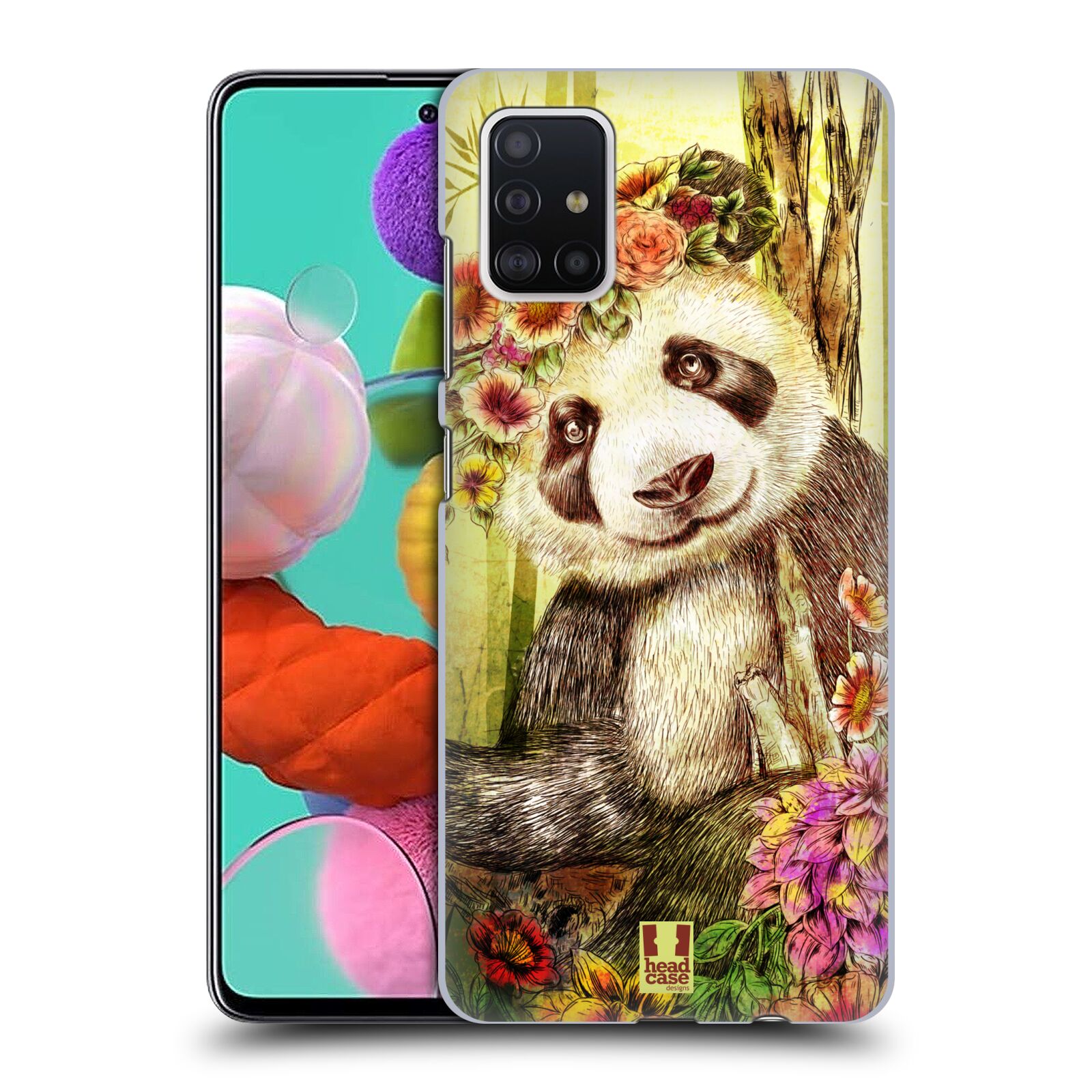 Pouzdro na mobil Samsung Galaxy A51 - HEAD CASE - vzor Květinová zvířáta MEDVÍDEK PANDA