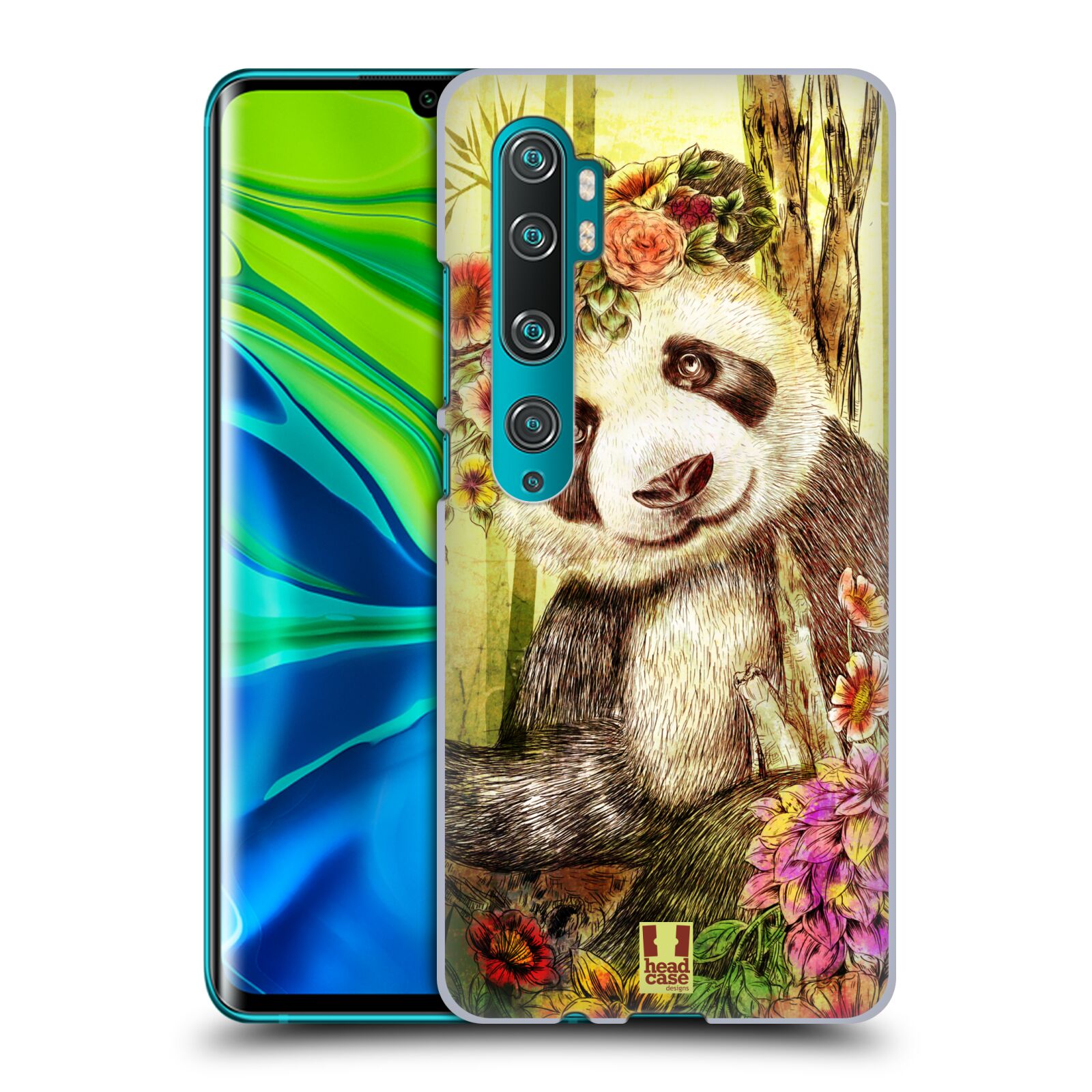 Pouzdro na mobil Xiaomi Mi Note 10 / Mi Note 10 PRO - HEAD CASE - vzor Květinová zvířáta MEDVÍDEK PANDA