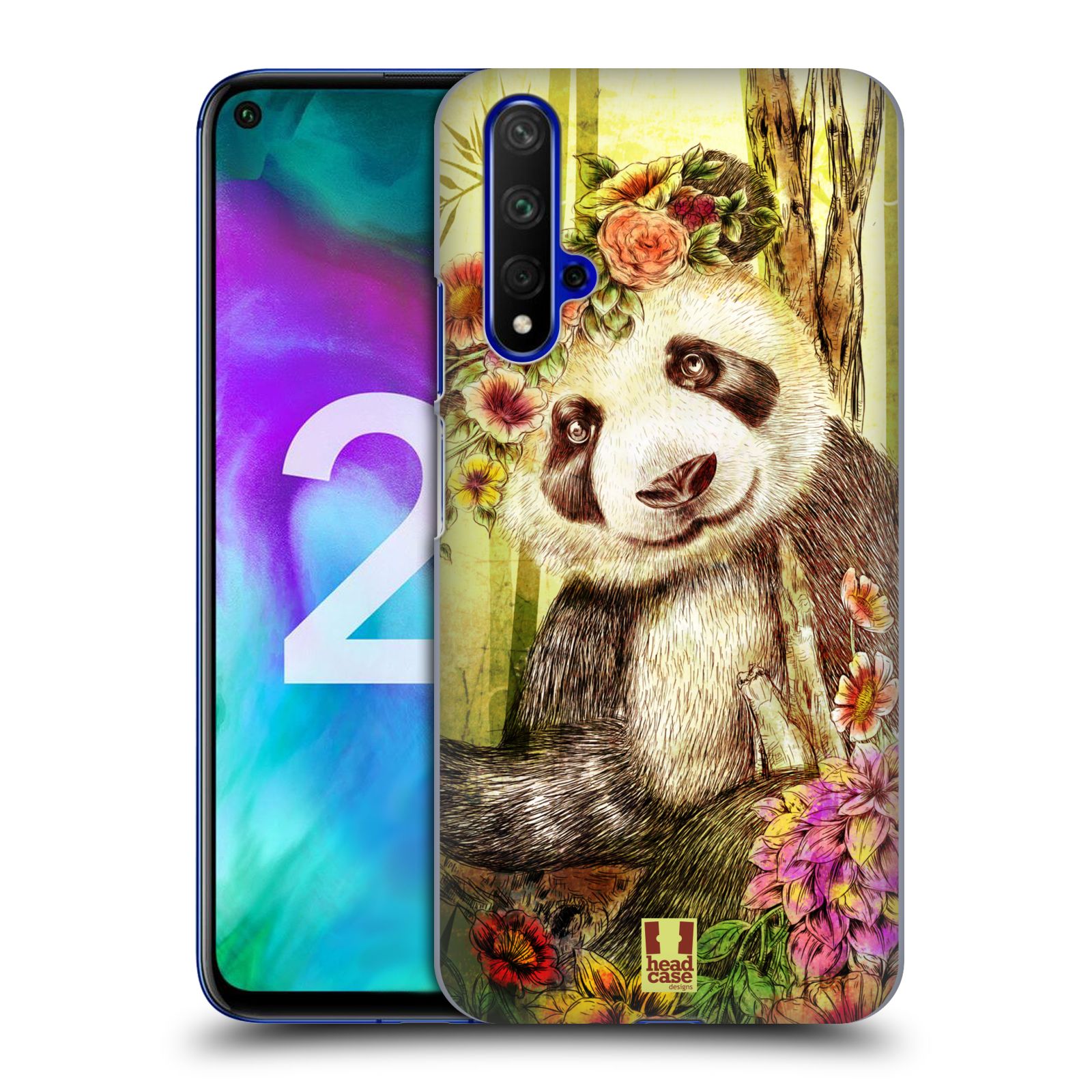 Pouzdro na mobil Honor 20 - HEAD CASE - vzor Květinová zvířáta MEDVÍDEK PANDA