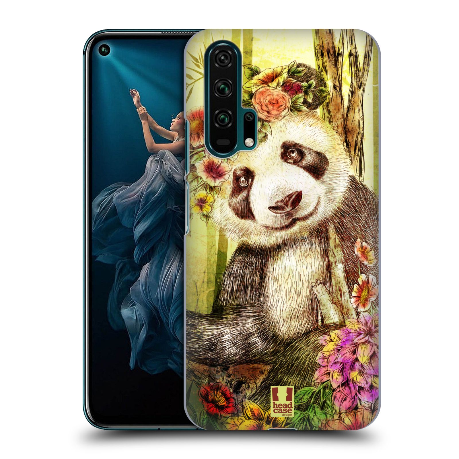 Pouzdro na mobil Honor 20 PRO - HEAD CASE - vzor Květinová zvířáta MEDVÍDEK PANDA