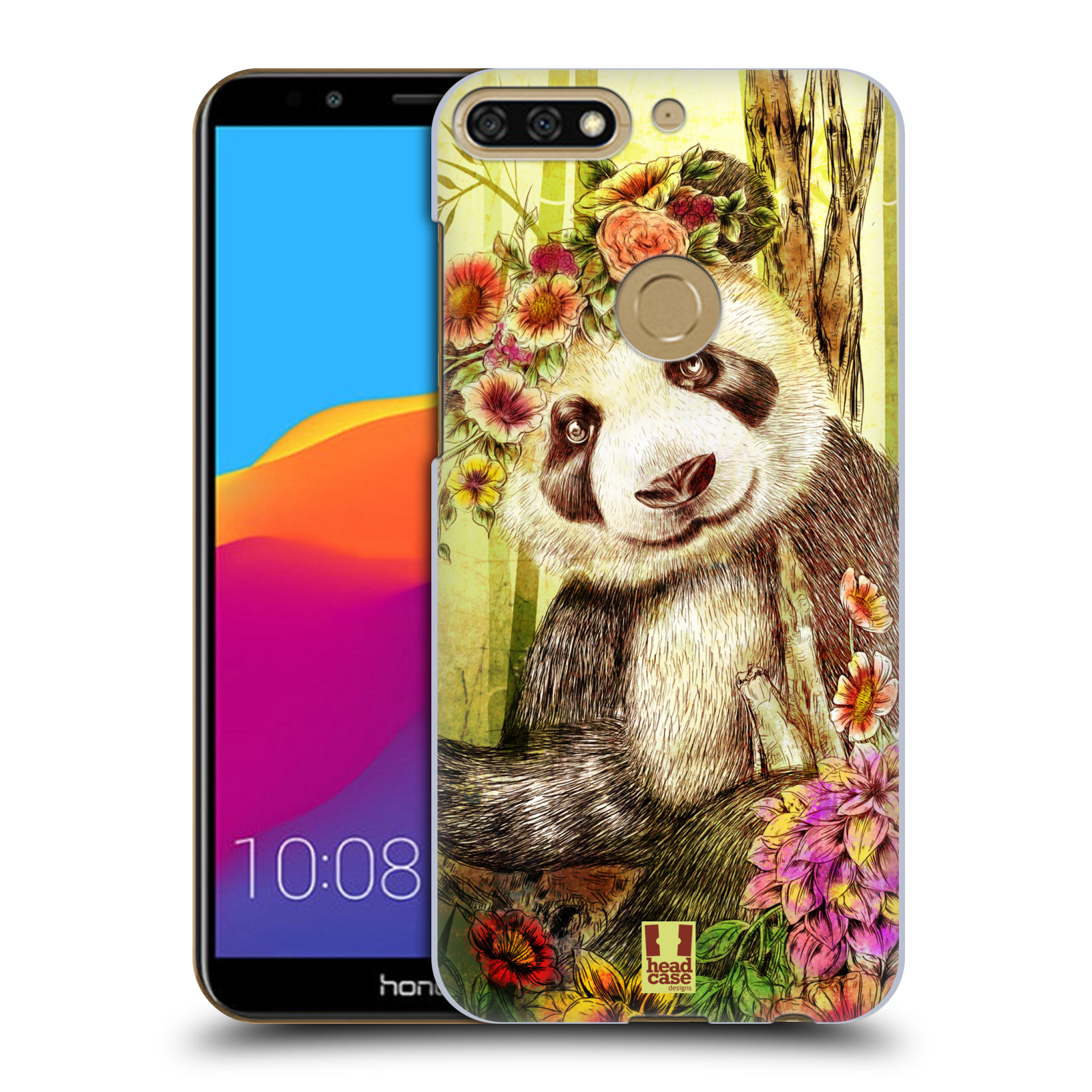 HEAD CASE plastový obal na mobil Honor 7c vzor Květinová zvířáta MEDVÍDEK PANDA