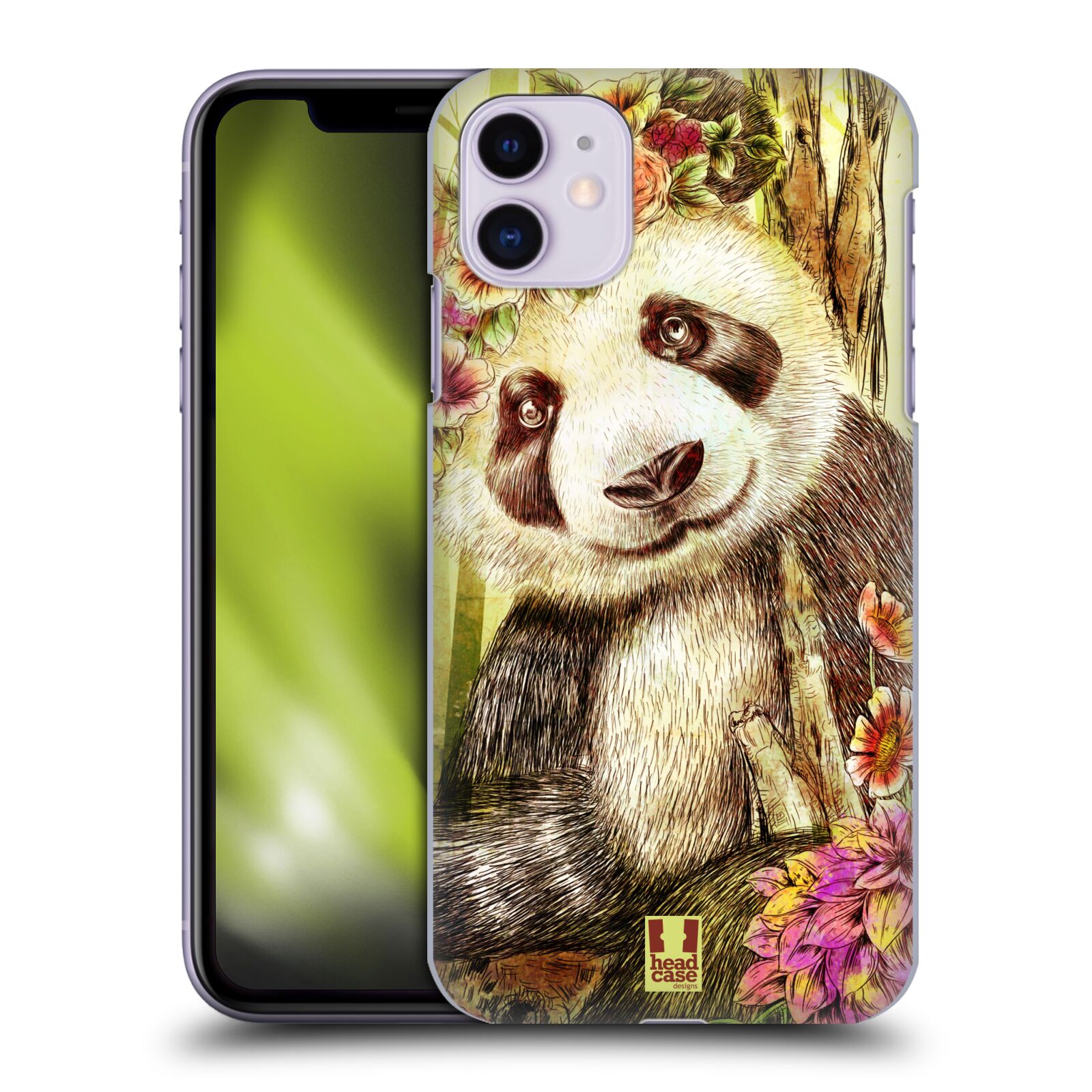 Pouzdro na mobil Apple Iphone 11 - HEAD CASE - vzor Květinová zvířáta MEDVÍDEK PANDA