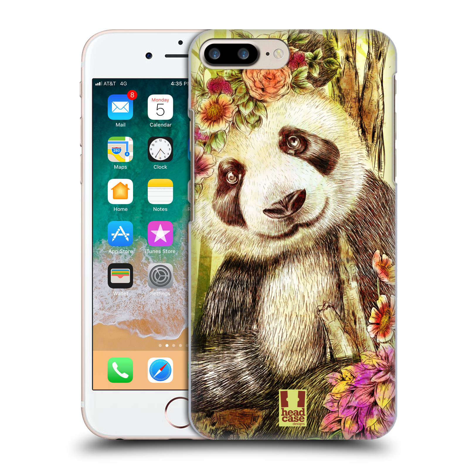 Plastové pouzdro pro mobil Apple Iphone 8 PLUS vzor Květinová zvířáta MEDVÍDEK PANDA