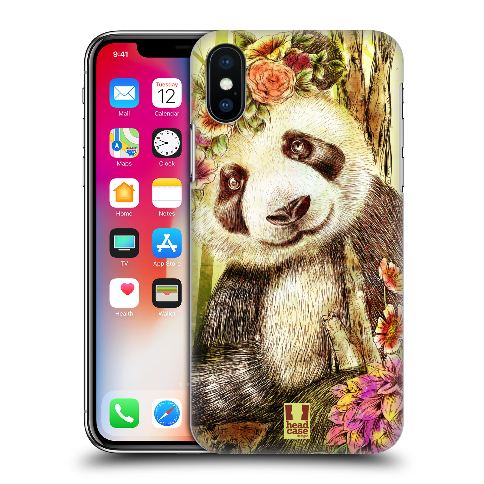 HEAD CASE plastový obal na mobil Apple Iphone X / XS vzor Květinová zvířáta MEDVÍDEK PANDA