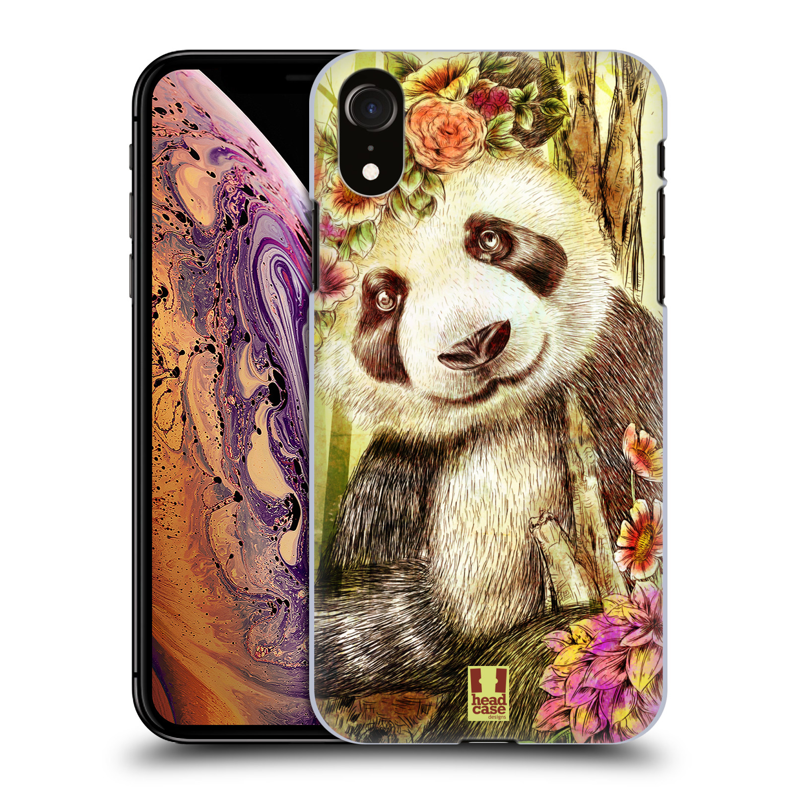 HEAD CASE plastový obal na mobil Apple Iphone XR vzor Květinová zvířáta MEDVÍDEK PANDA