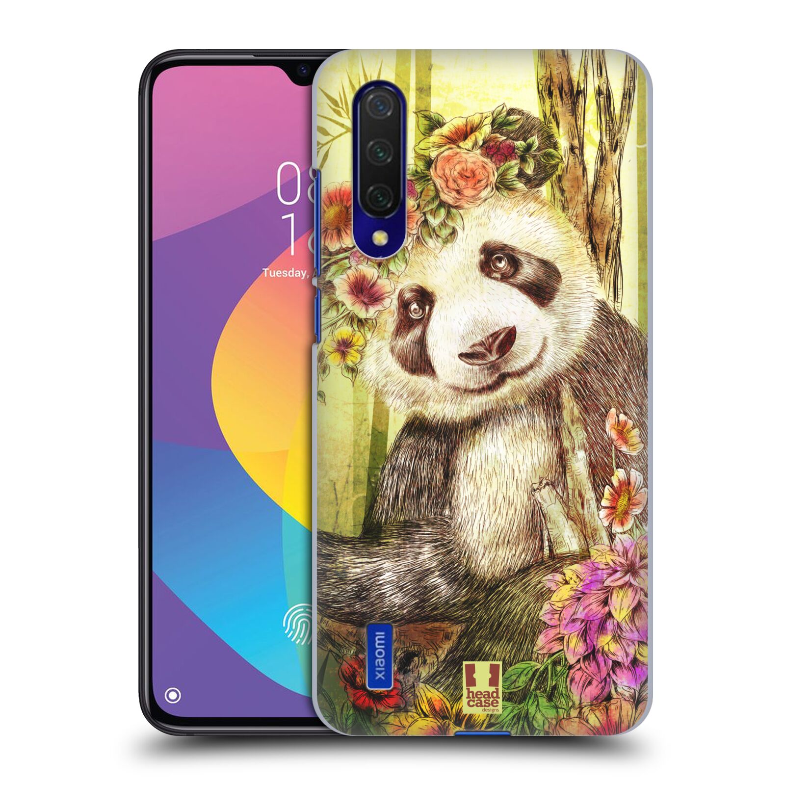 Zadní kryt na mobil Xiaomi MI 9 LITE vzor Květinová zvířáta MEDVÍDEK PANDA