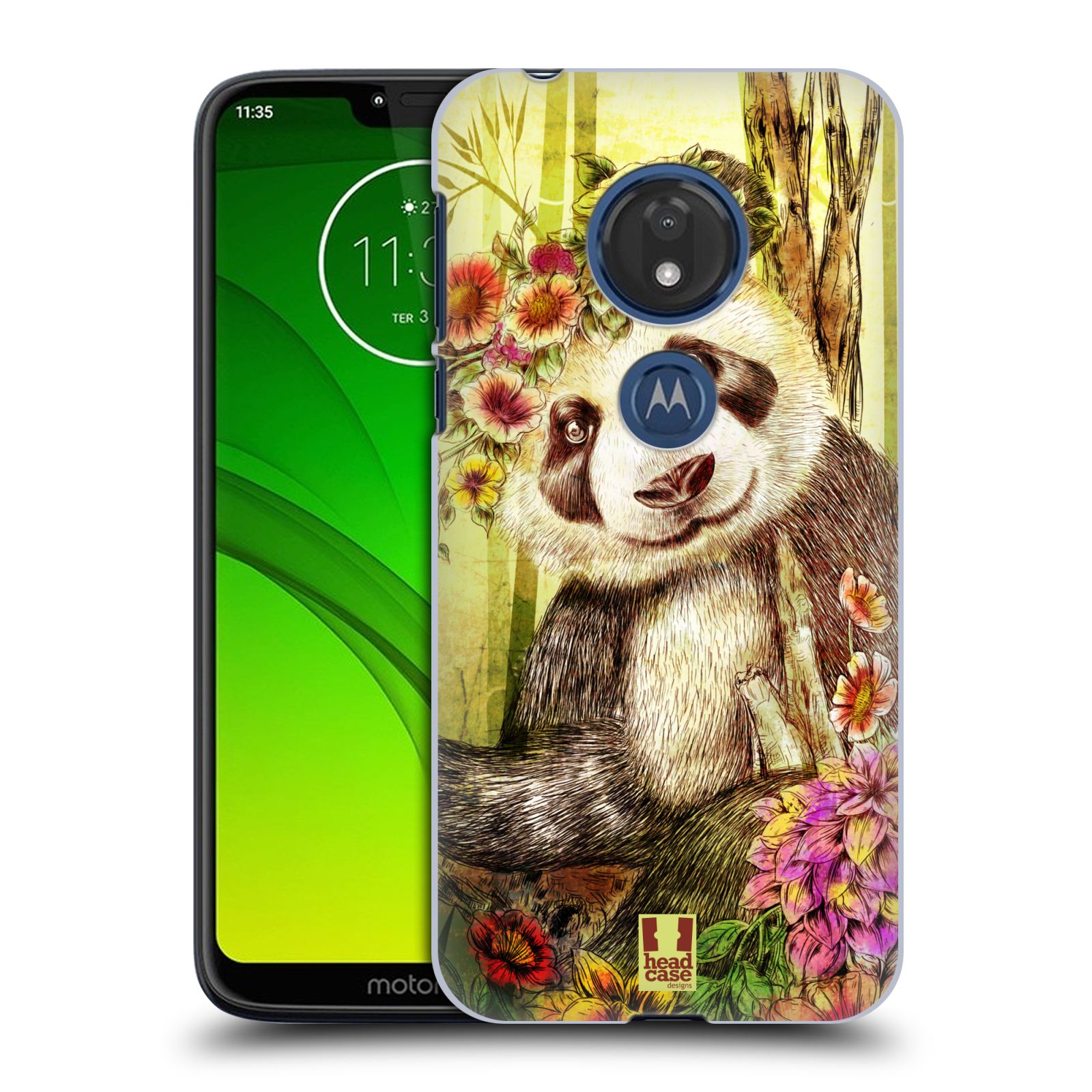 Pouzdro na mobil Motorola Moto G7 Play vzor Květinová zvířáta MEDVÍDEK PANDA