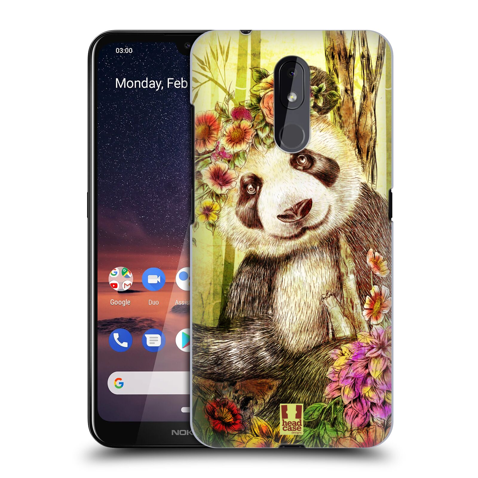 Pouzdro na mobil Nokia 3.2 - HEAD CASE - vzor Květinová zvířáta MEDVÍDEK PANDA