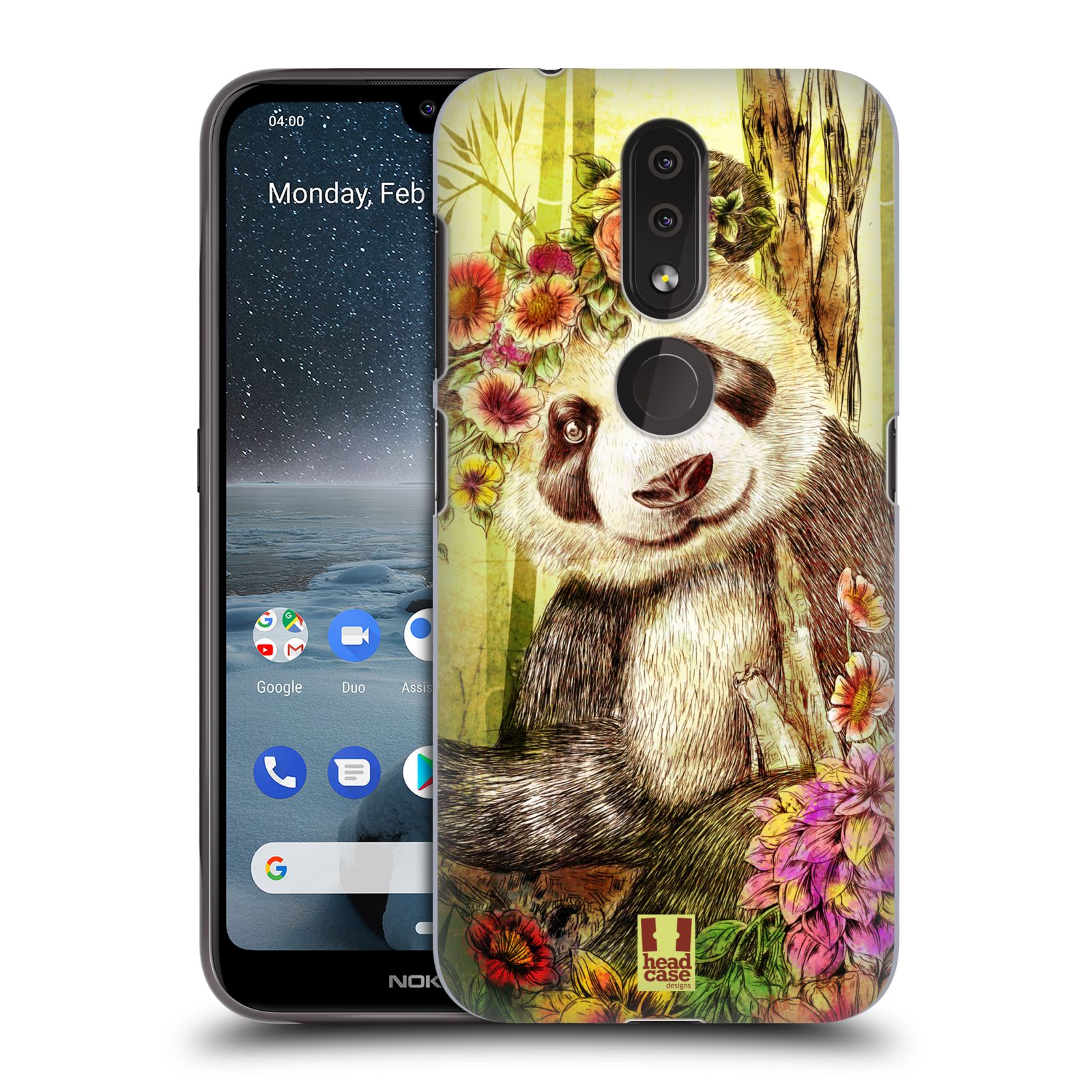 Pouzdro na mobil Nokia 4.2 - HEAD CASE - vzor Květinová zvířáta MEDVÍDEK PANDA