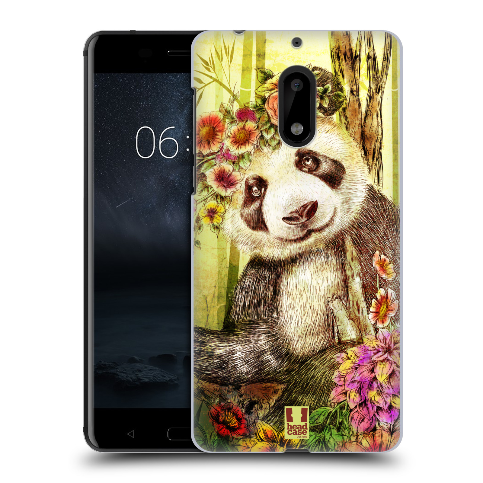 HEAD CASE plastový obal na mobil Nokia 6 vzor Květinová zvířáta MEDVÍDEK PANDA