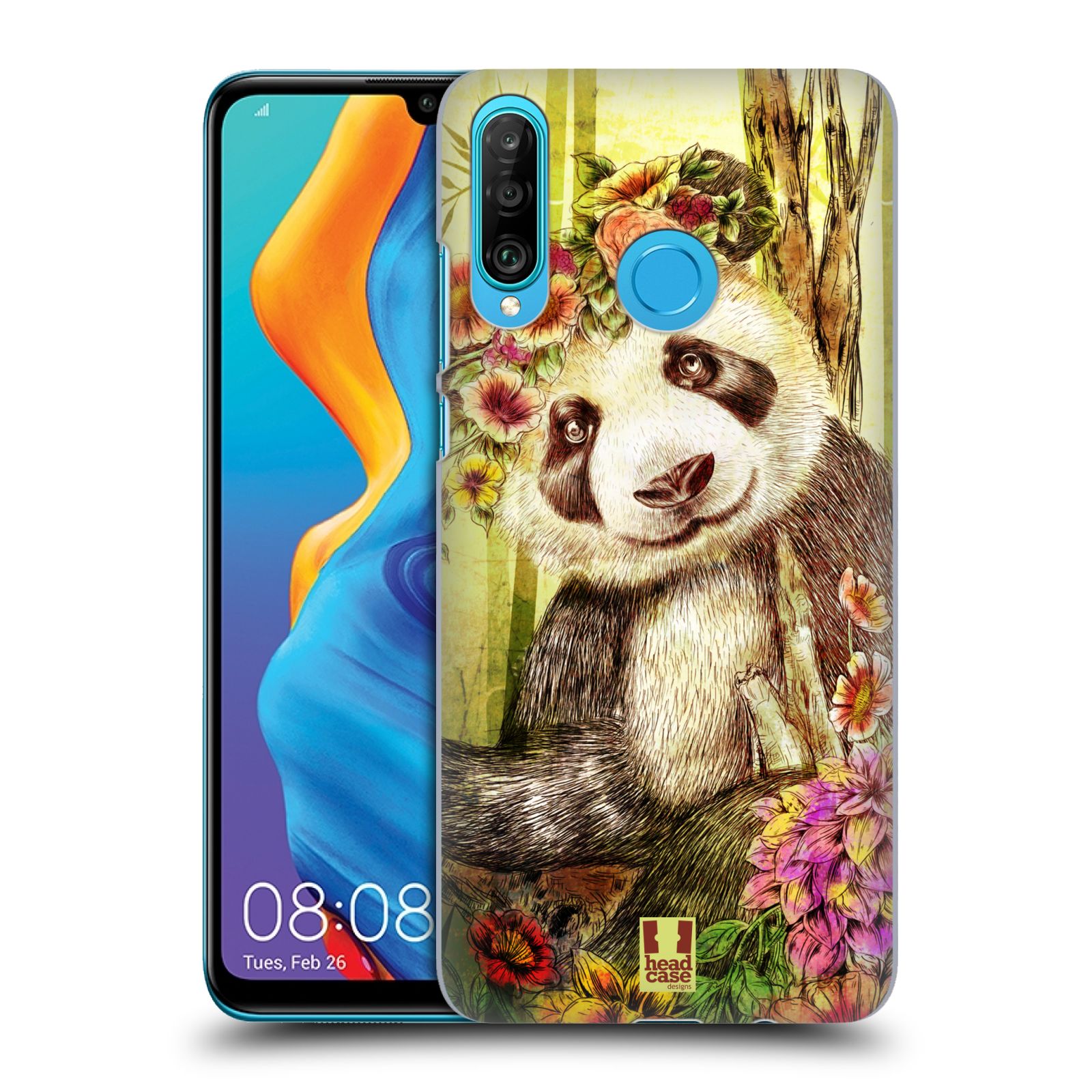 Pouzdro na mobil Huawei P30 LITE - HEAD CASE - vzor Květinová zvířáta MEDVÍDEK PANDA