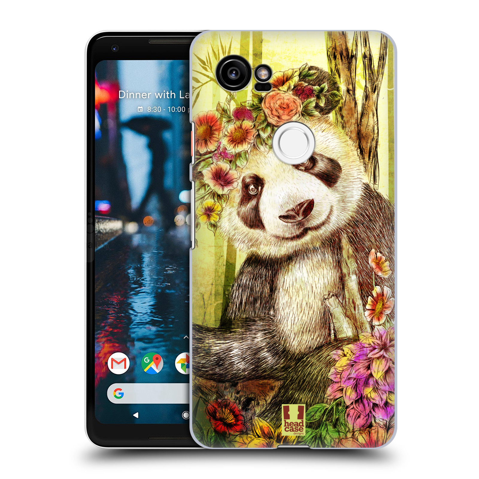HEAD CASE plastový obal na mobil Google Pixel 2 XL vzor Květinová zvířáta MEDVÍDEK PANDA