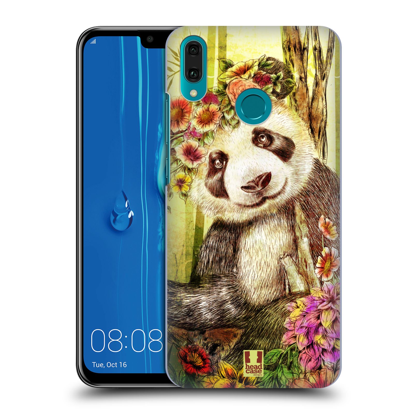 Pouzdro na mobil Huawei Y9 2019 - HEAD CASE - vzor Květinová zvířáta MEDVÍDEK PANDA