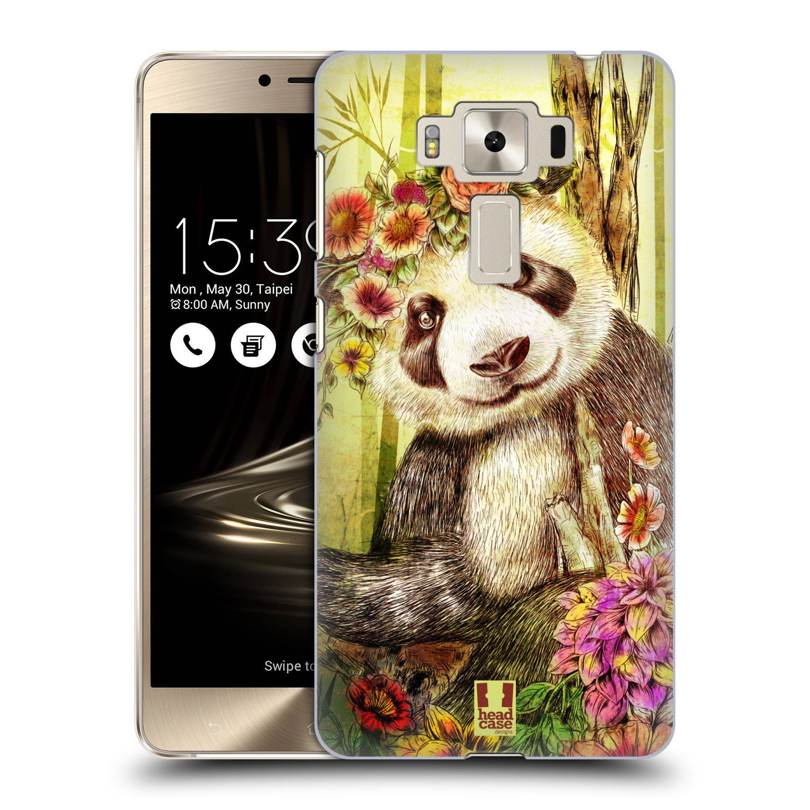 HEAD CASE plastový obal na mobil Asus Zenfone 3 DELUXE ZS550KL vzor Květinová zvířáta MEDVÍDEK PANDA