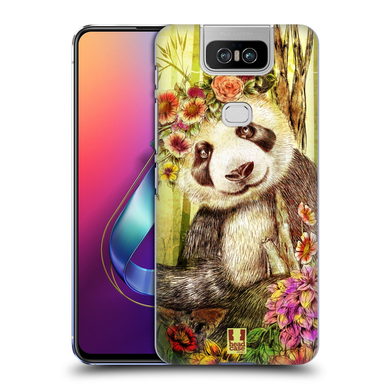 Pouzdro na mobil Asus Zenfone 6 ZS630KL - HEAD CASE - vzor Květinová zvířáta MEDVÍDEK PANDA