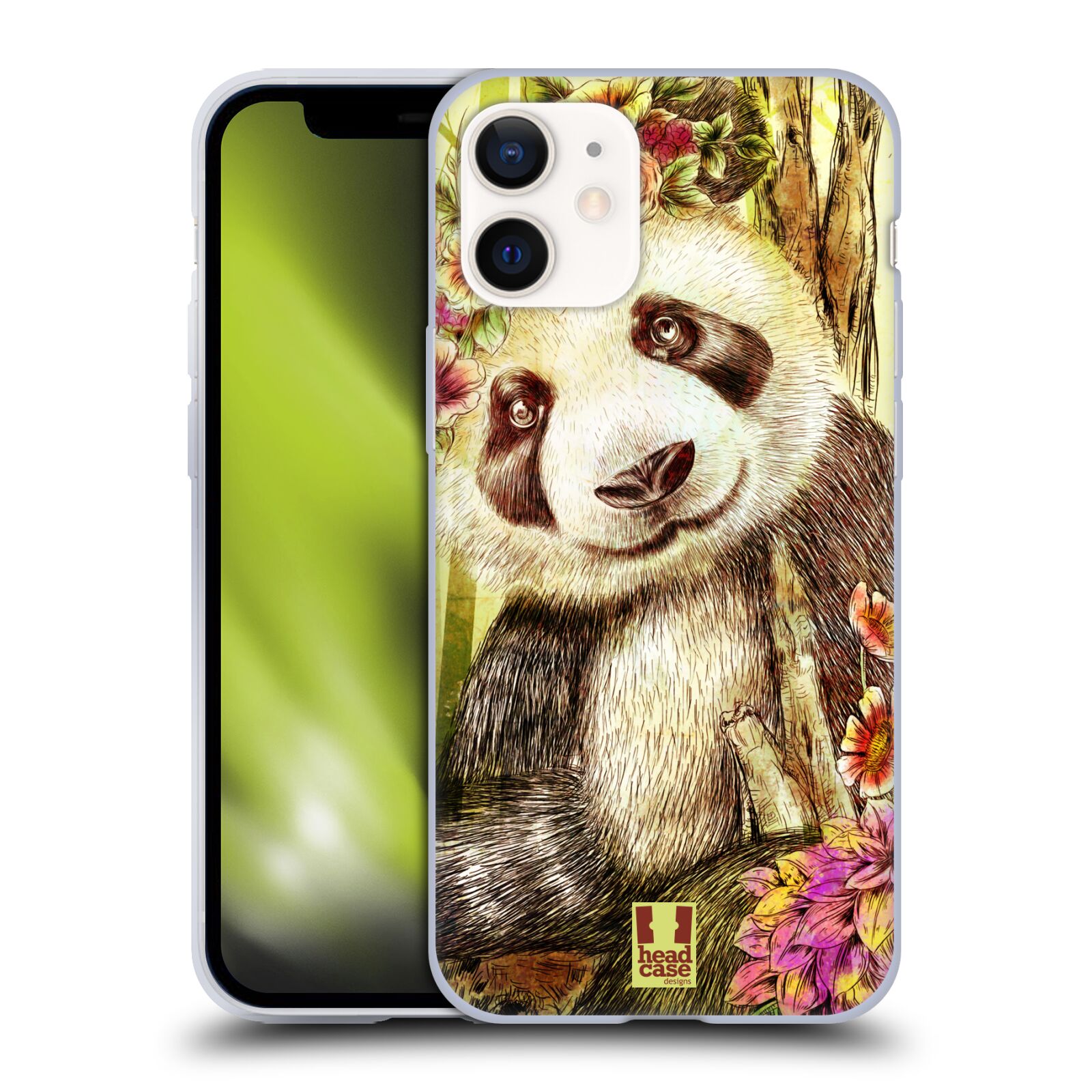Plastový obal na mobil Apple Iphone 12 MINI vzor Květinová zvířáta MEDVÍDEK PANDA