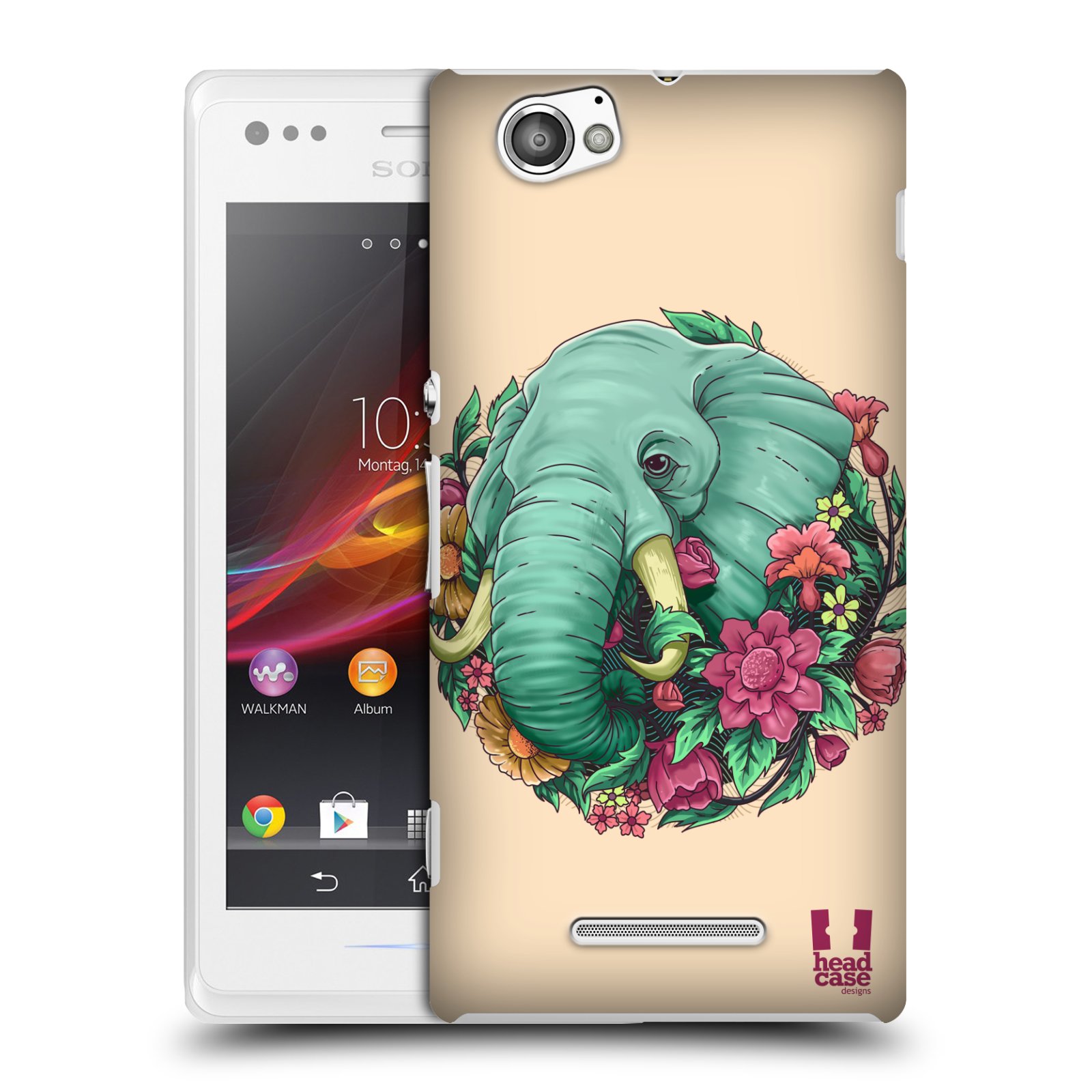 HEAD CASE plastový obal na mobil Sony Xperia M vzor Flóra a Fauna slon