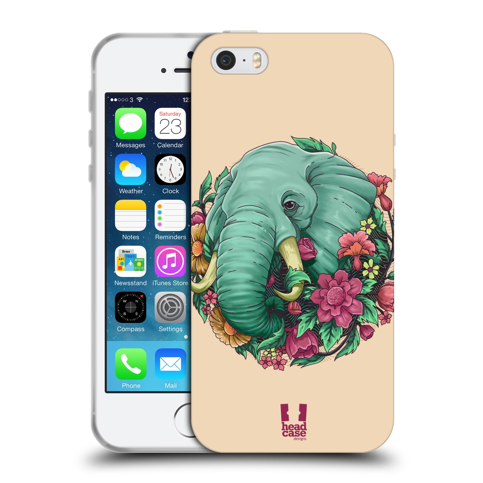 HEAD CASE silikonový obal na mobil Apple Iphone 5/5S vzor Flóra a Fauna slon