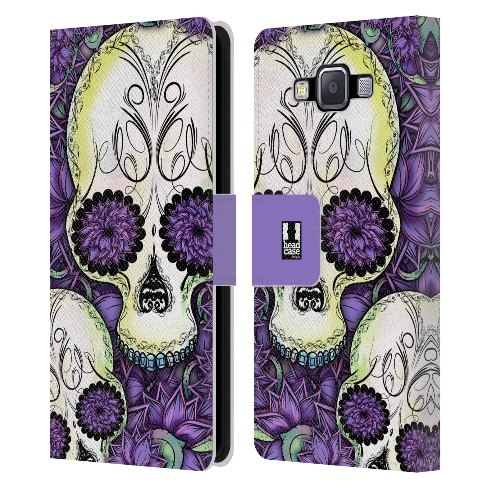 HEAD CASE Flipové pouzdro pro mobil Samsung Galaxy A5 lebky a květiny fialová