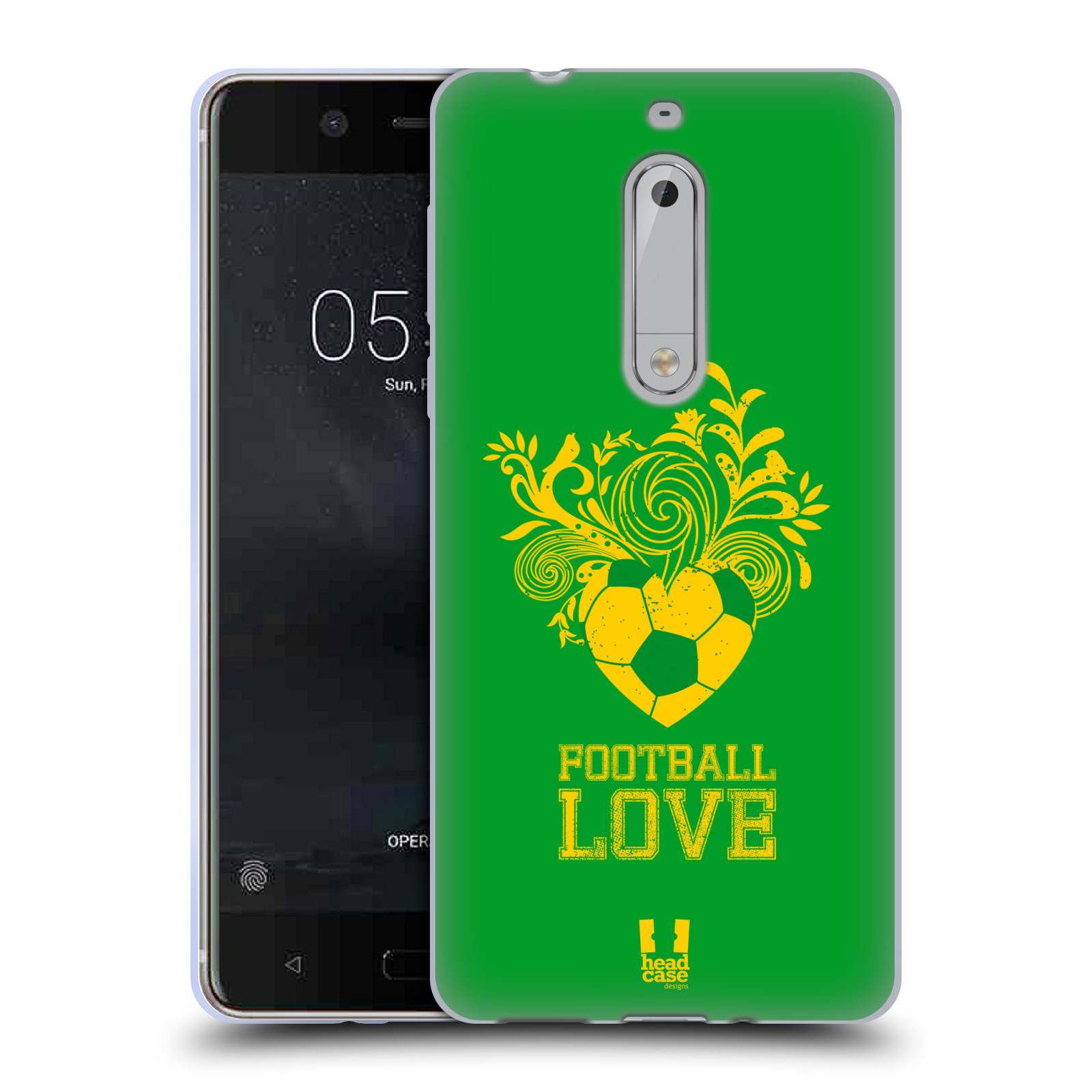 HEAD CASE silikonový obal na mobil Nokia 5 Sport fotbalová láska zelená barva