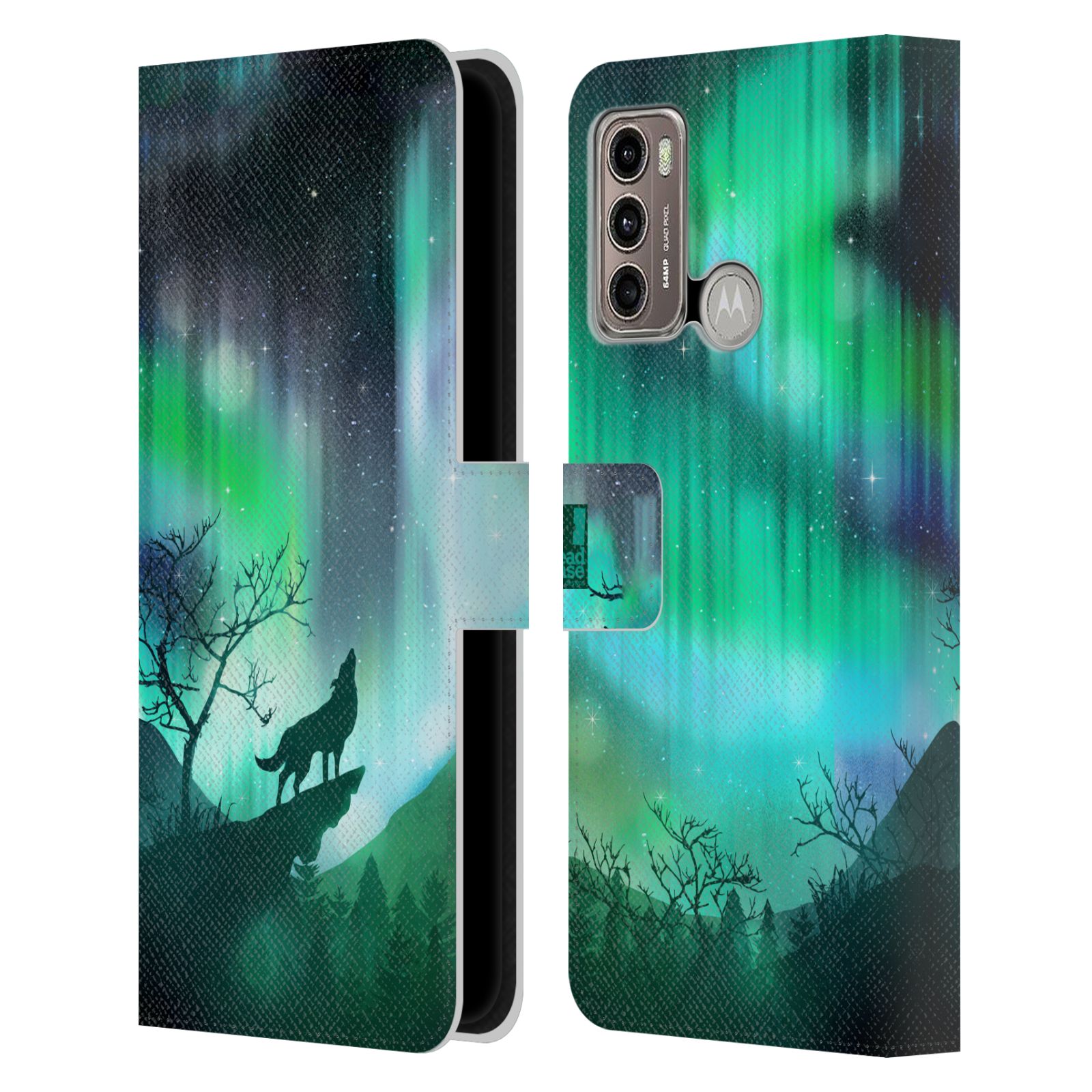 HEAD CASE Pouzdro pro mobil Motorola Moto G60 - Vlk a polární záře zelená