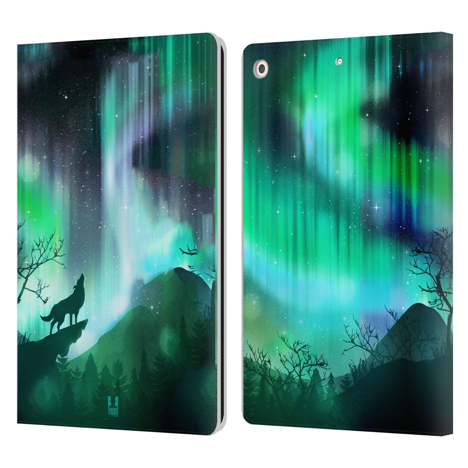 HEAD CASE Pouzdro pro tablet Apple Ipad 10.2 - Vlk a polární záře zelená