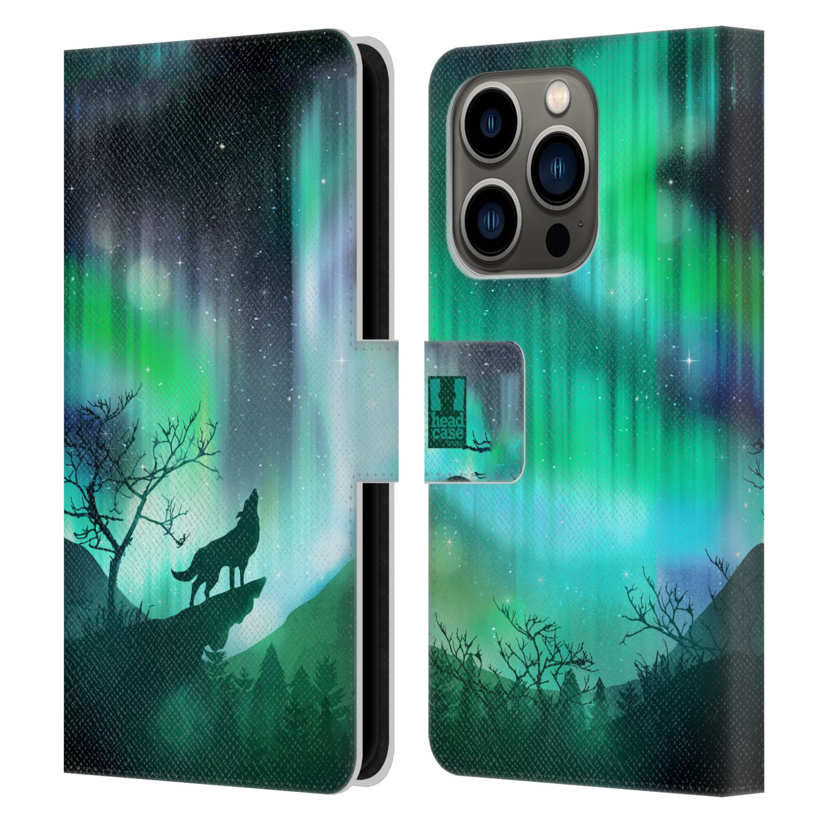 HEAD CASE Pouzdro pro mobil Apple Iphone 14 PRO - Vlk a polární záře zelená