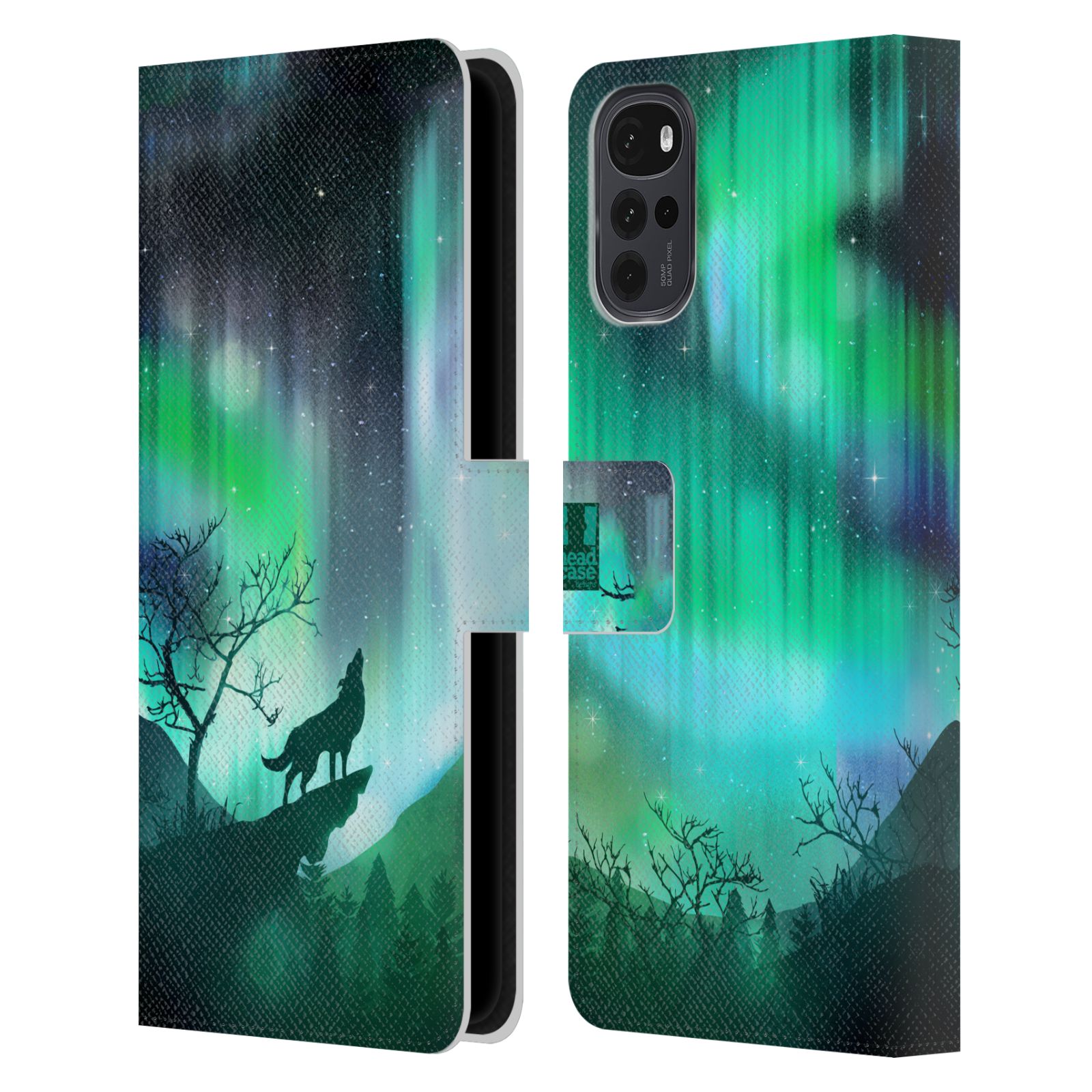HEAD CASE Pouzdro pro mobil Motorola Moto G22 - Vlk a polární záře zelená