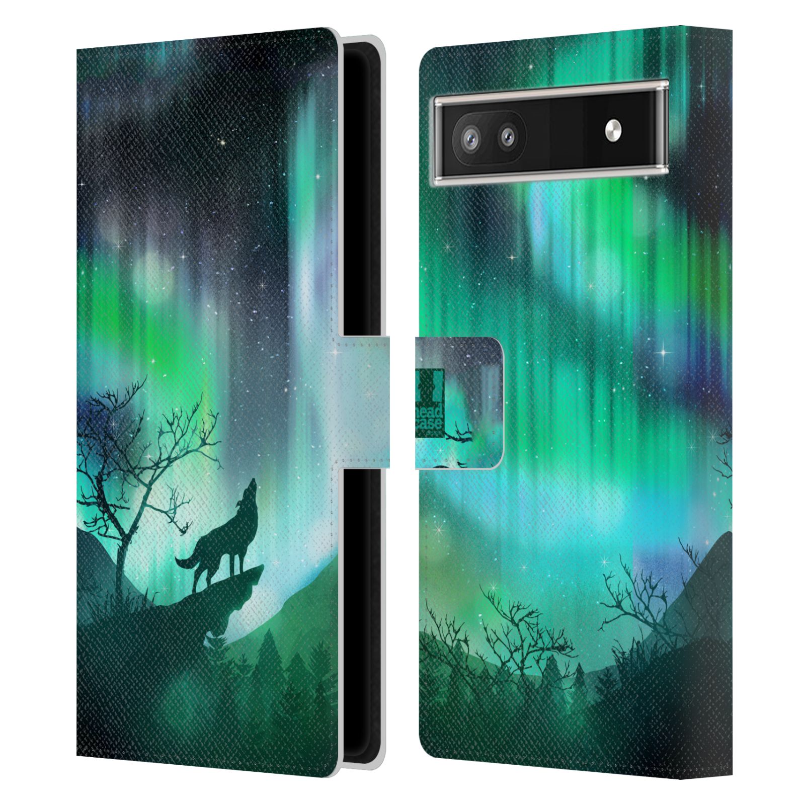 HEAD CASE Pouzdro pro mobil Google Pixel 6a - Vlk a polární záře zelená