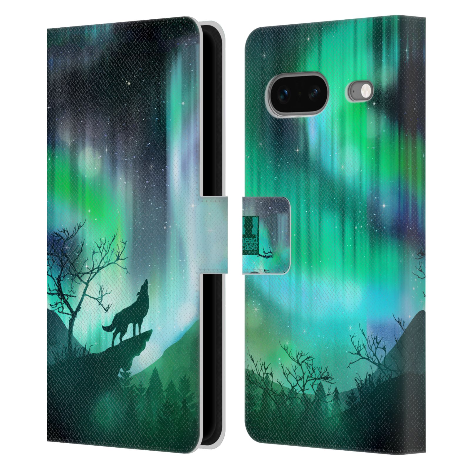 HEAD CASE Pouzdro pro mobil Google Pixel 7 - Vlk a polární záře zelená