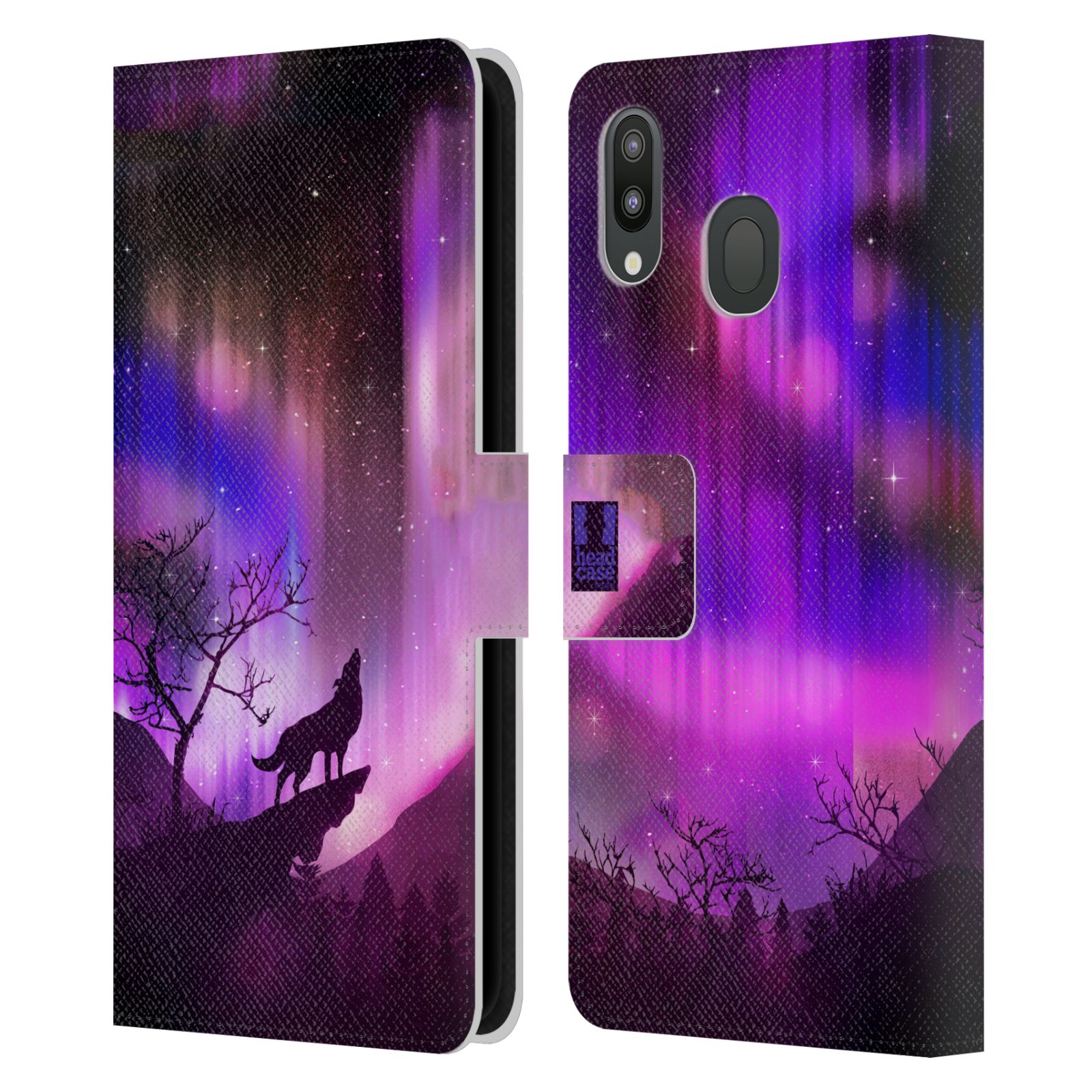 Pouzdro pro mobil Samsung Galaxy M20 - Vlk a polární záře