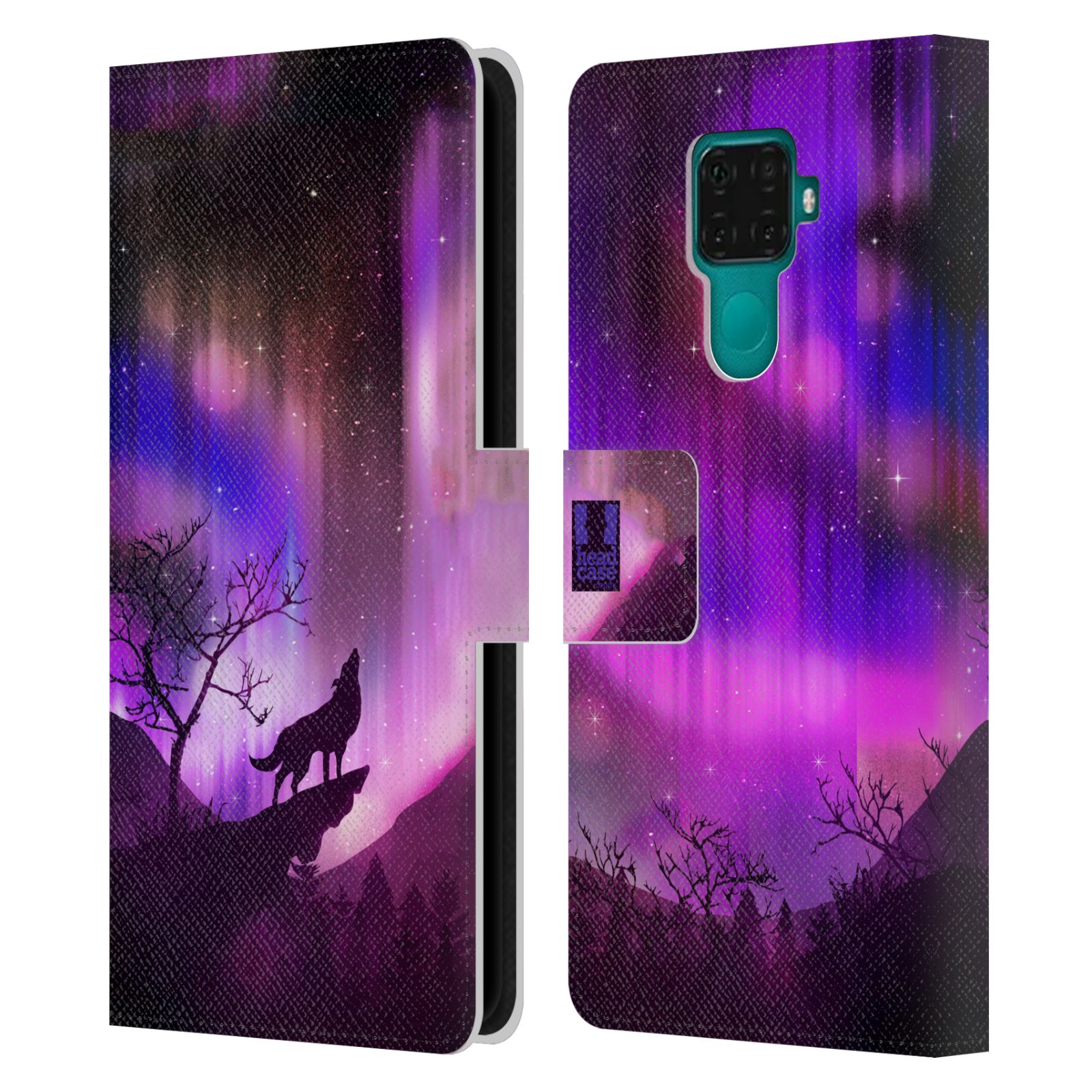 Pouzdro pro mobil Huawei Mate 30 LITE - Vlk a polární záře