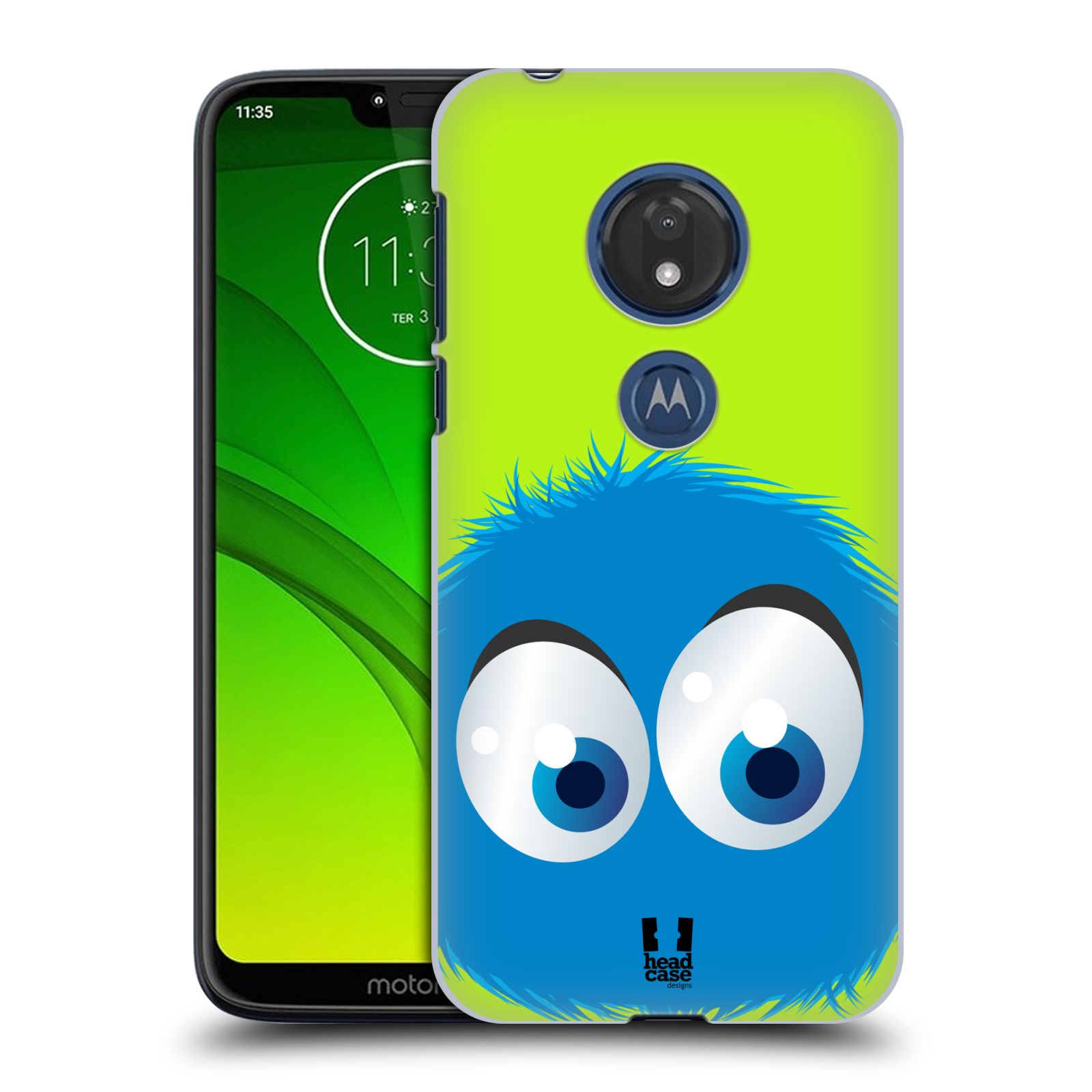 Pouzdro na mobil Motorola Moto G7 Play vzor Barevný chlupatý smajlík MODRÁ zelené pozadí