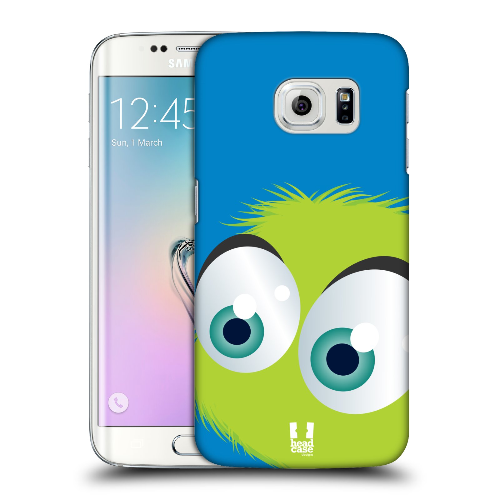 HEAD CASE plastový obal na mobil SAMSUNG Galaxy S6 EDGE (G9250, G925, G925F) vzor Barevný chlupatý smajlík ZELENÁ modré pozadí