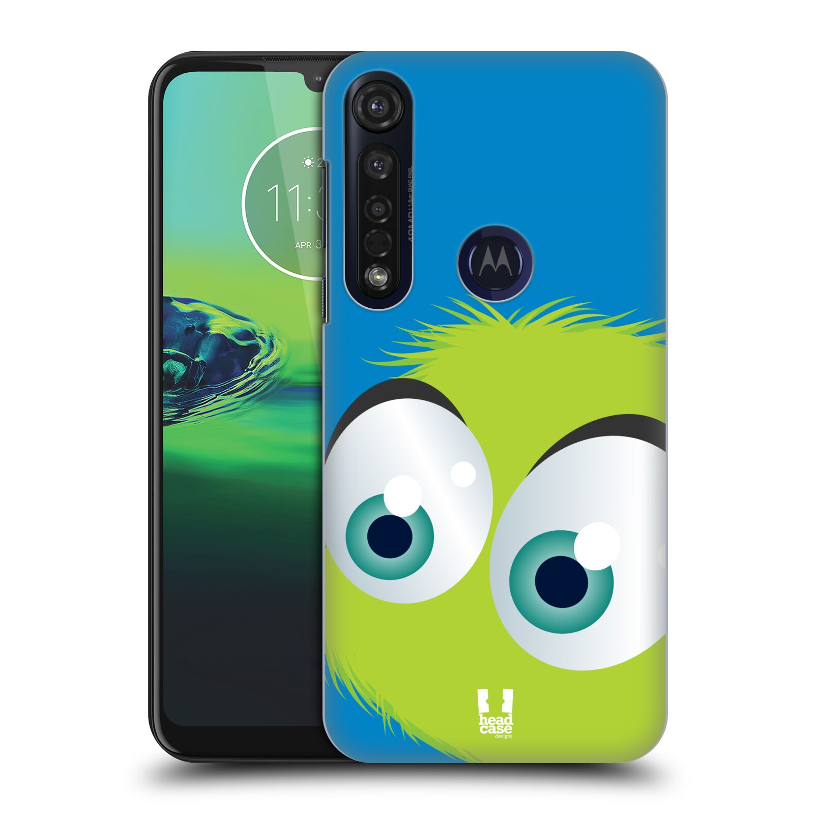 Pouzdro na mobil Motorola Moto G8 PLUS - HEAD CASE - vzor Barevný chlupatý smajlík ZELENÁ modré pozadí