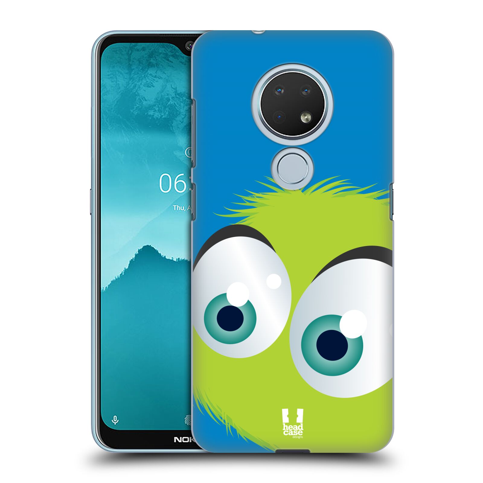 Pouzdro na mobil Nokia 6.2 - HEAD CASE - vzor Barevný chlupatý smajlík ZELENÁ modré pozadí