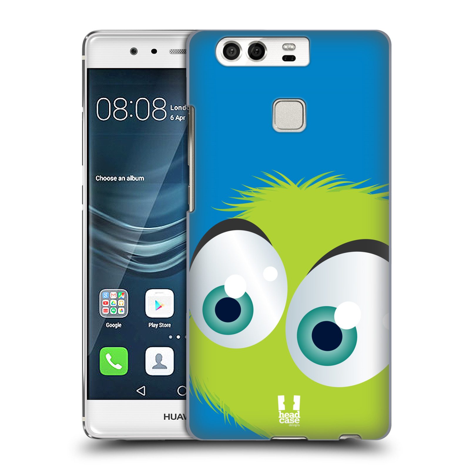 HEAD CASE plastový obal na mobil Huawei P9 / P9 DUAL SIM vzor Barevný chlupatý smajlík ZELENÁ modré pozadí