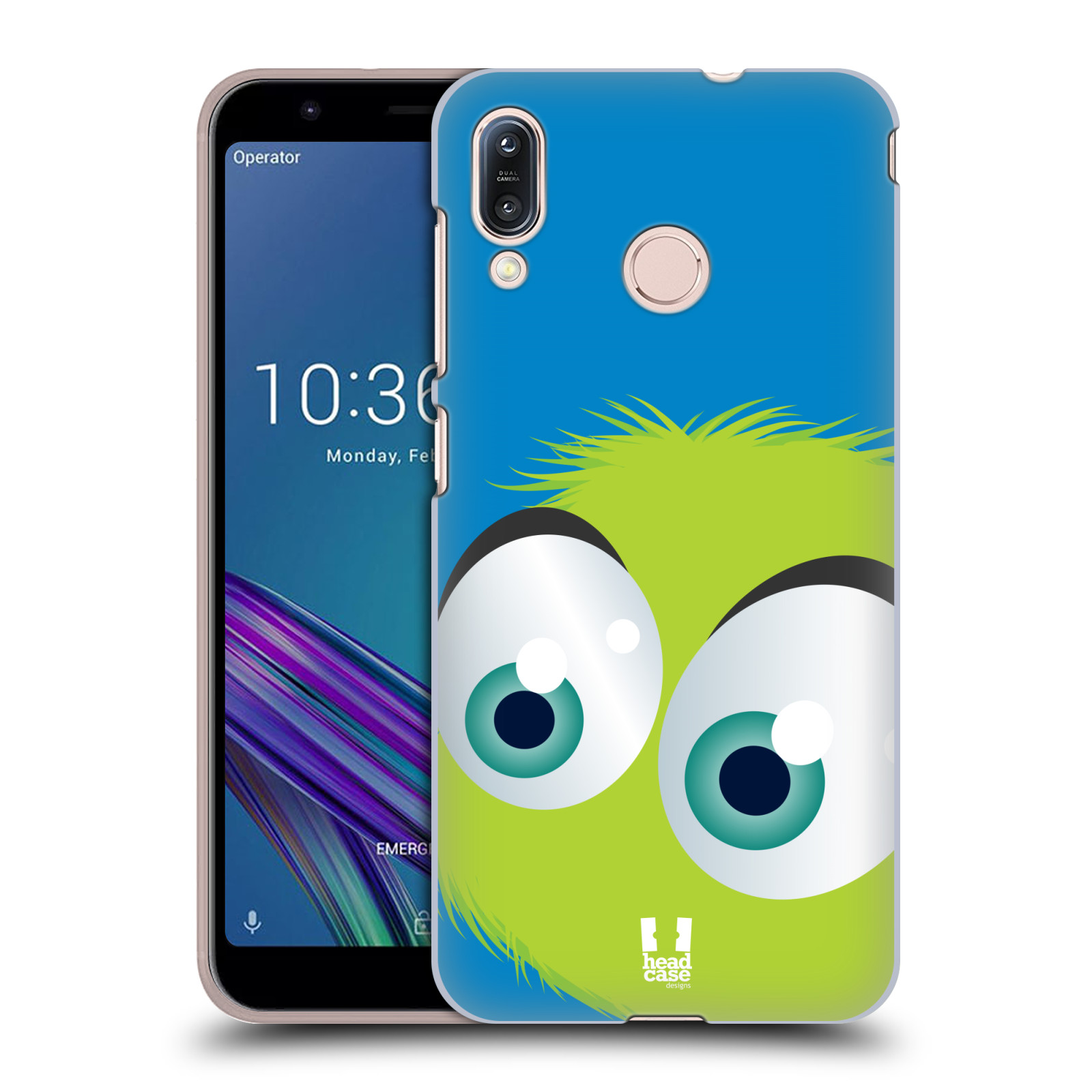 Pouzdro na mobil Asus Zenfone Max M1 (ZB555KL) - HEAD CASE - vzor Barevný chlupatý smajlík ZELENÁ modré pozadí
