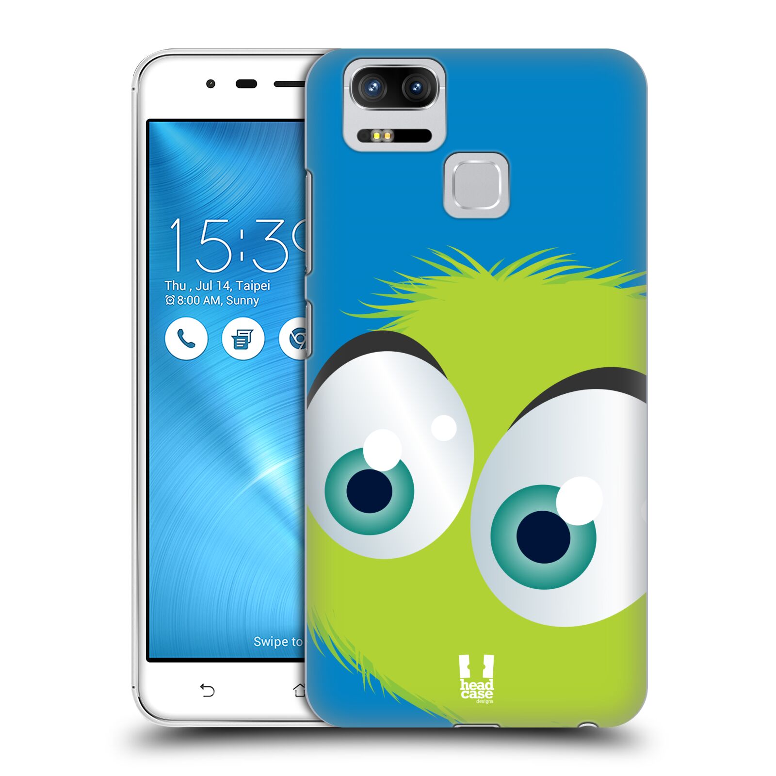 HEAD CASE plastový obal na mobil Asus Zenfone 3 Zoom ZE553KL vzor Barevný chlupatý smajlík ZELENÁ modré pozadí