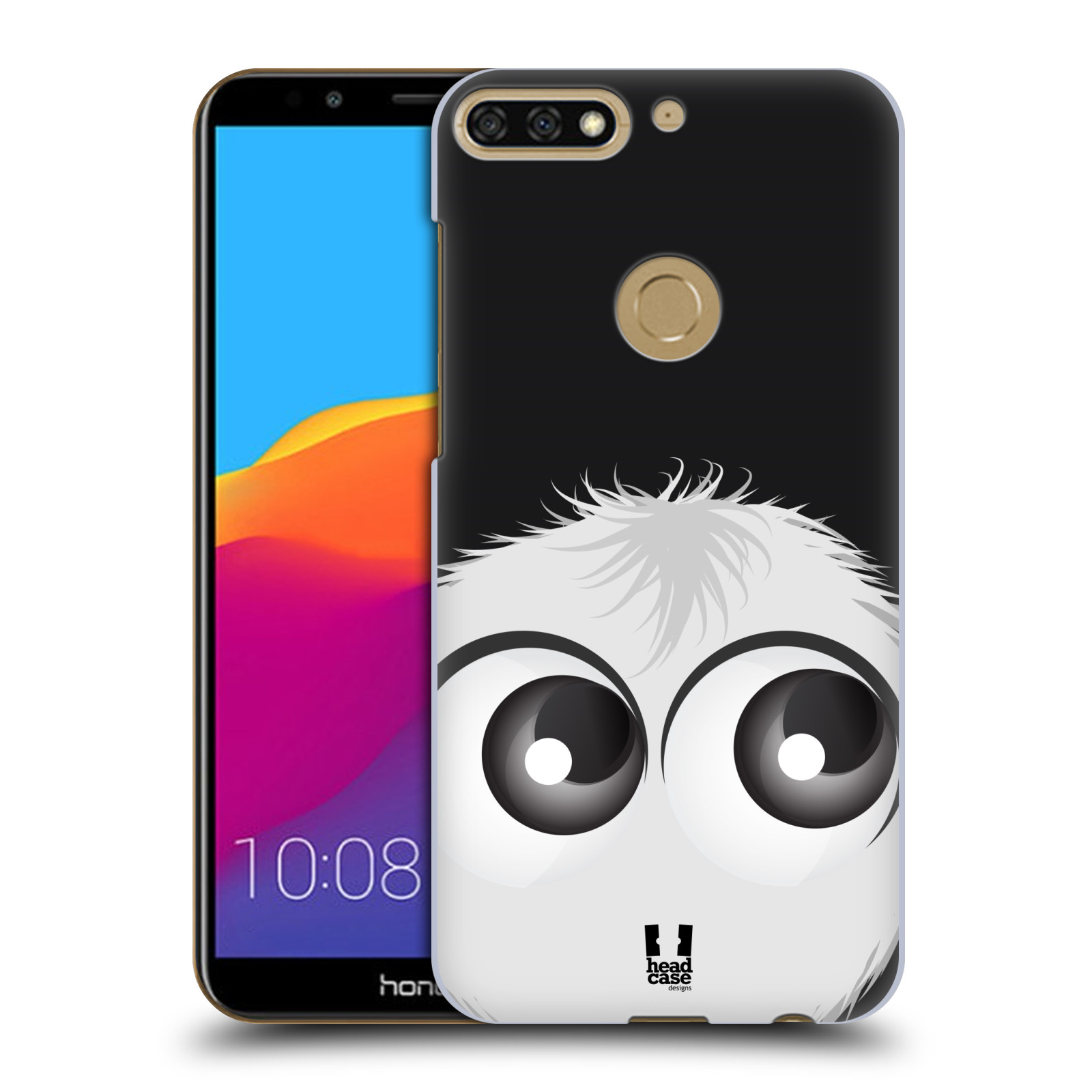 HEAD CASE plastový obal na mobil Honor 7c vzor Barevný chlupatý smajlík BÍLÁ černé pozadí