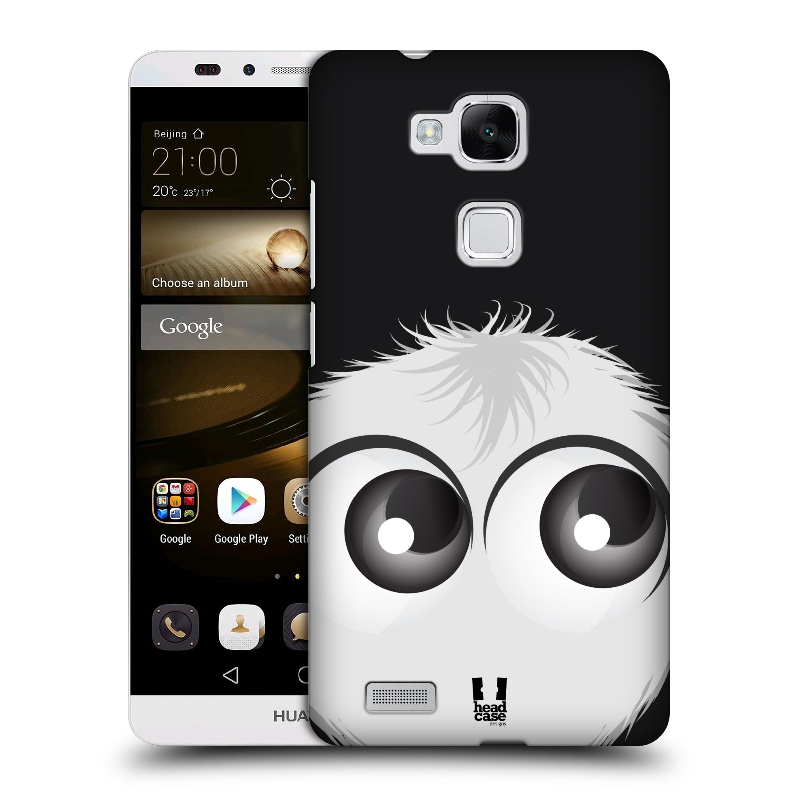 HEAD CASE plastový obal na mobil Huawei Mate 7 vzor Barevný chlupatý smajlík BÍLÁ černé pozadí